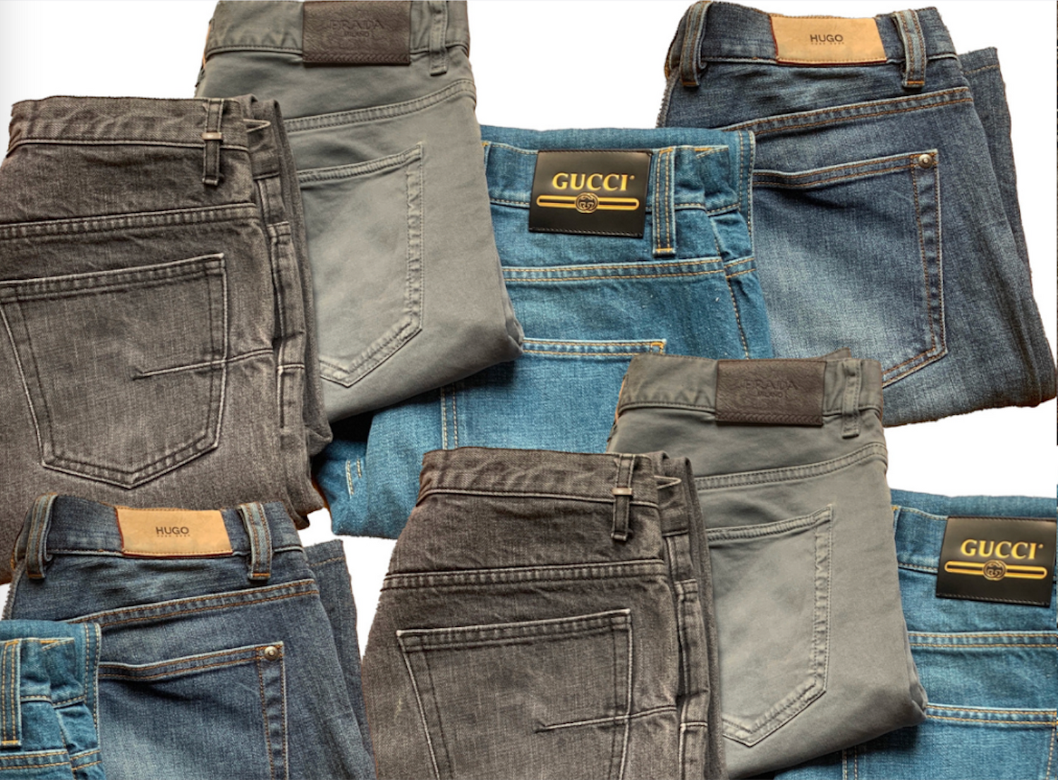 man wearing a full denim look with a levis denim jacket, a white shirt, a Gucci jean bootcut and a pair of brown boots