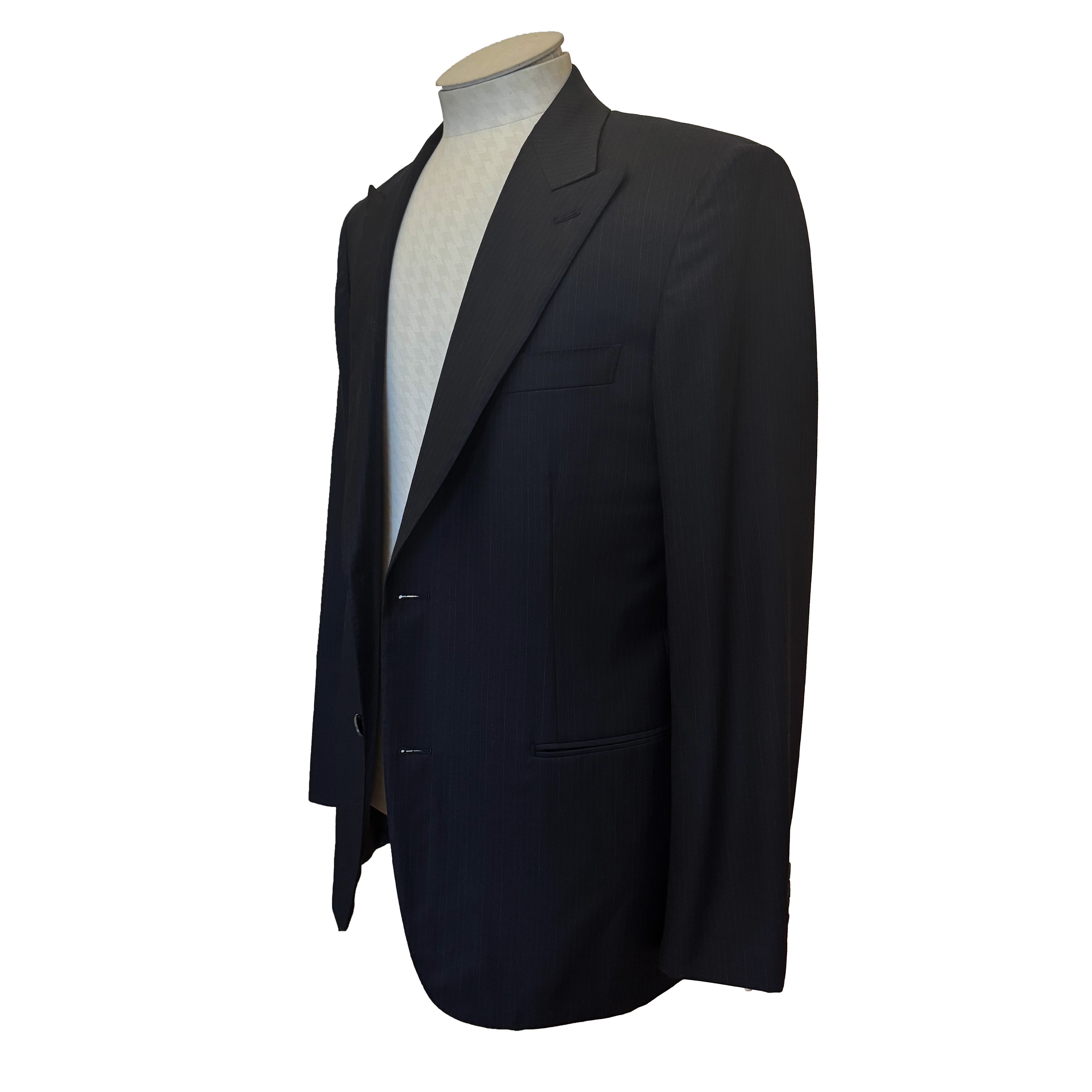 Costume 2 pièces Hermès marine à fines rayures colorées