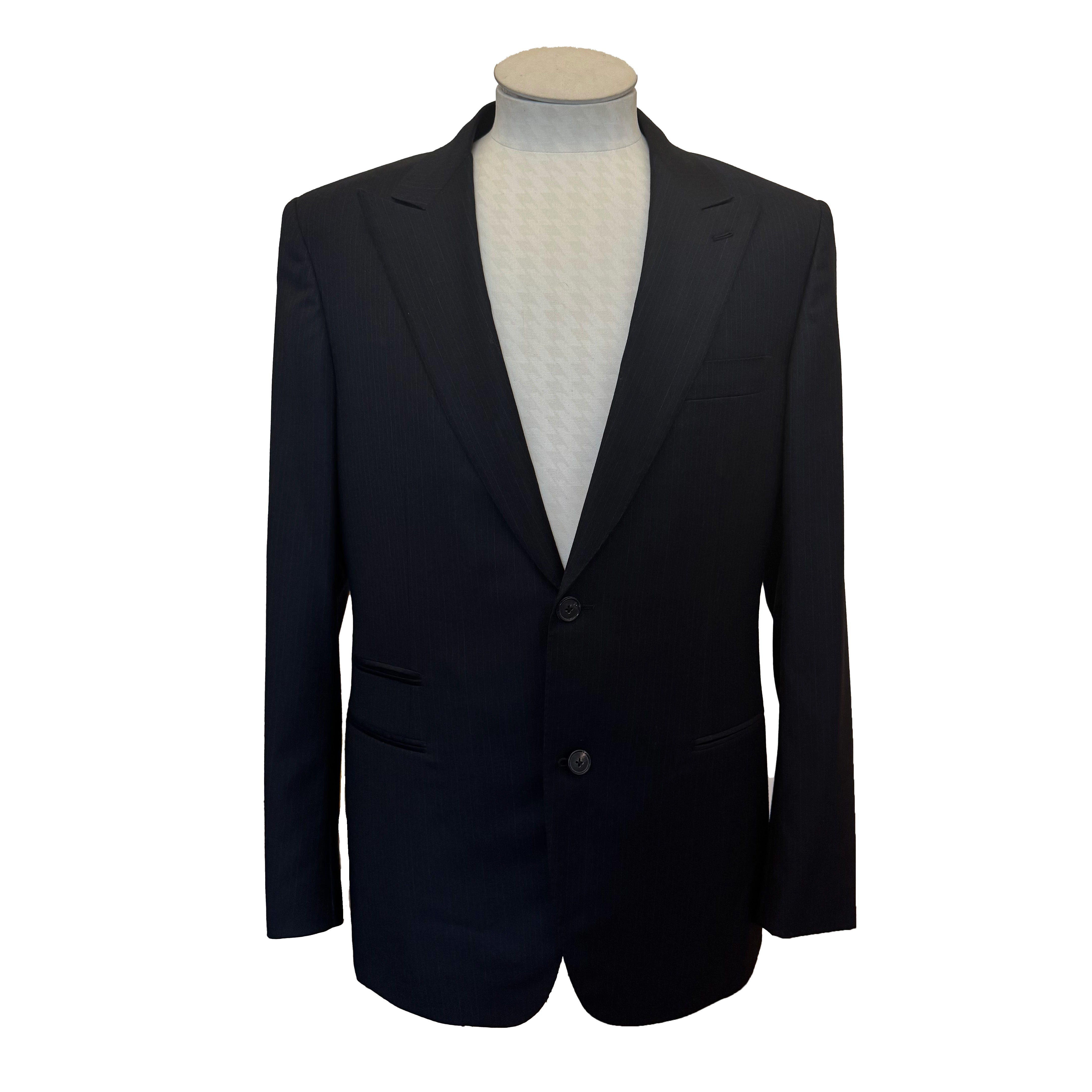 Costume 2 pièces Hermès marine à fines rayures colorées