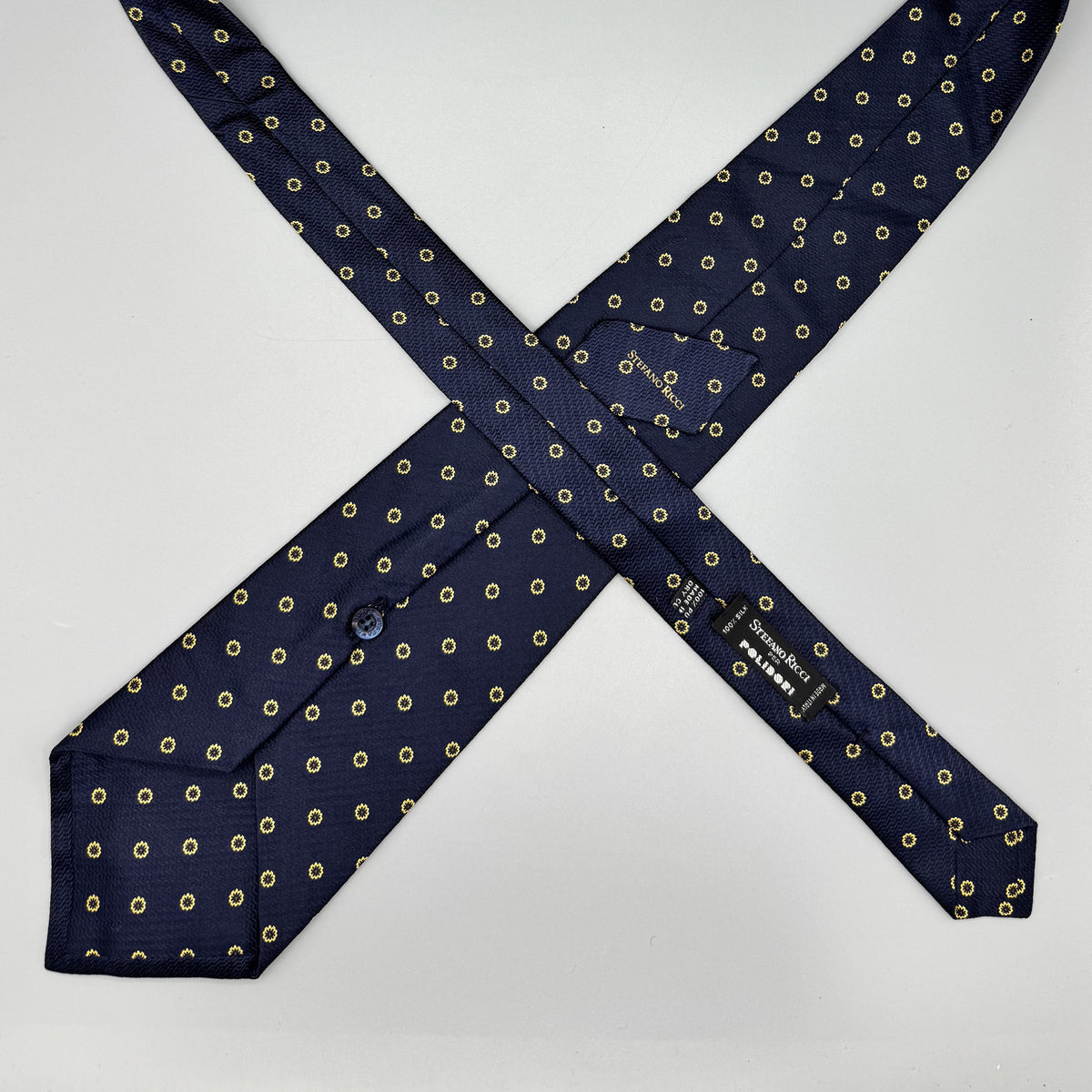 Cravate Stefano Ricci bleu marine à motif foral doré