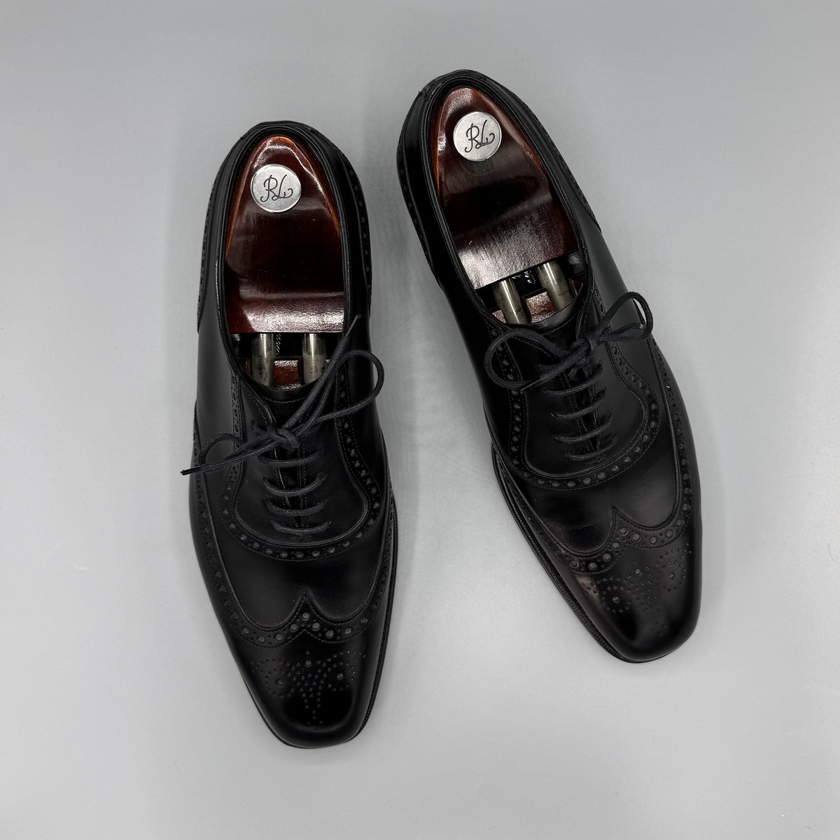Richelieus neufs Purple Label Ralph Lauren noirs à bout golf brogue et fleuri