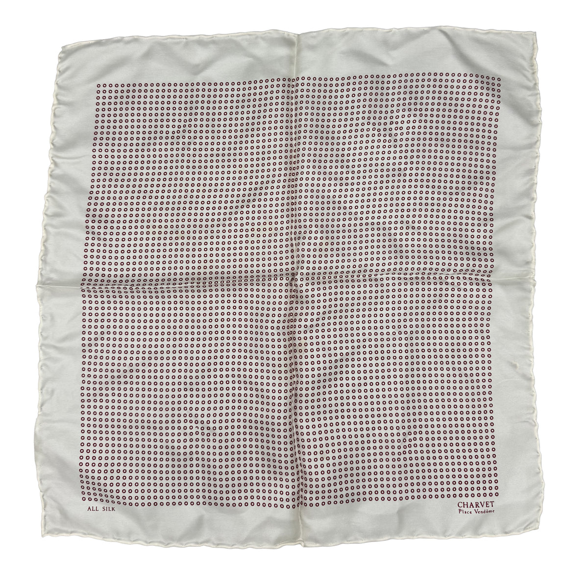 Pochette en soie Charvet ivoire à petits cercles rouges