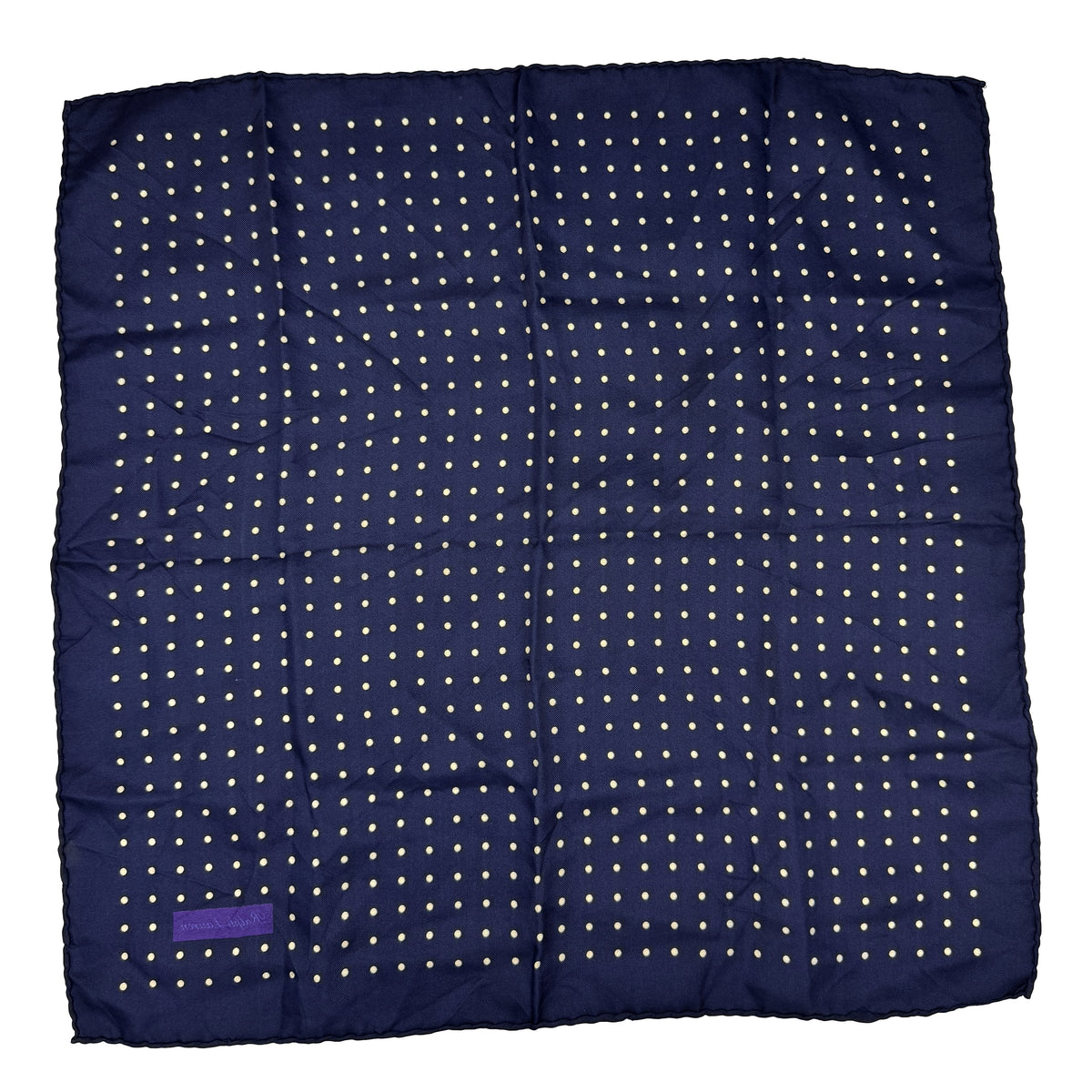 Pochette en soie Purple Label Ralph Lauren bleu marine à pois blancs