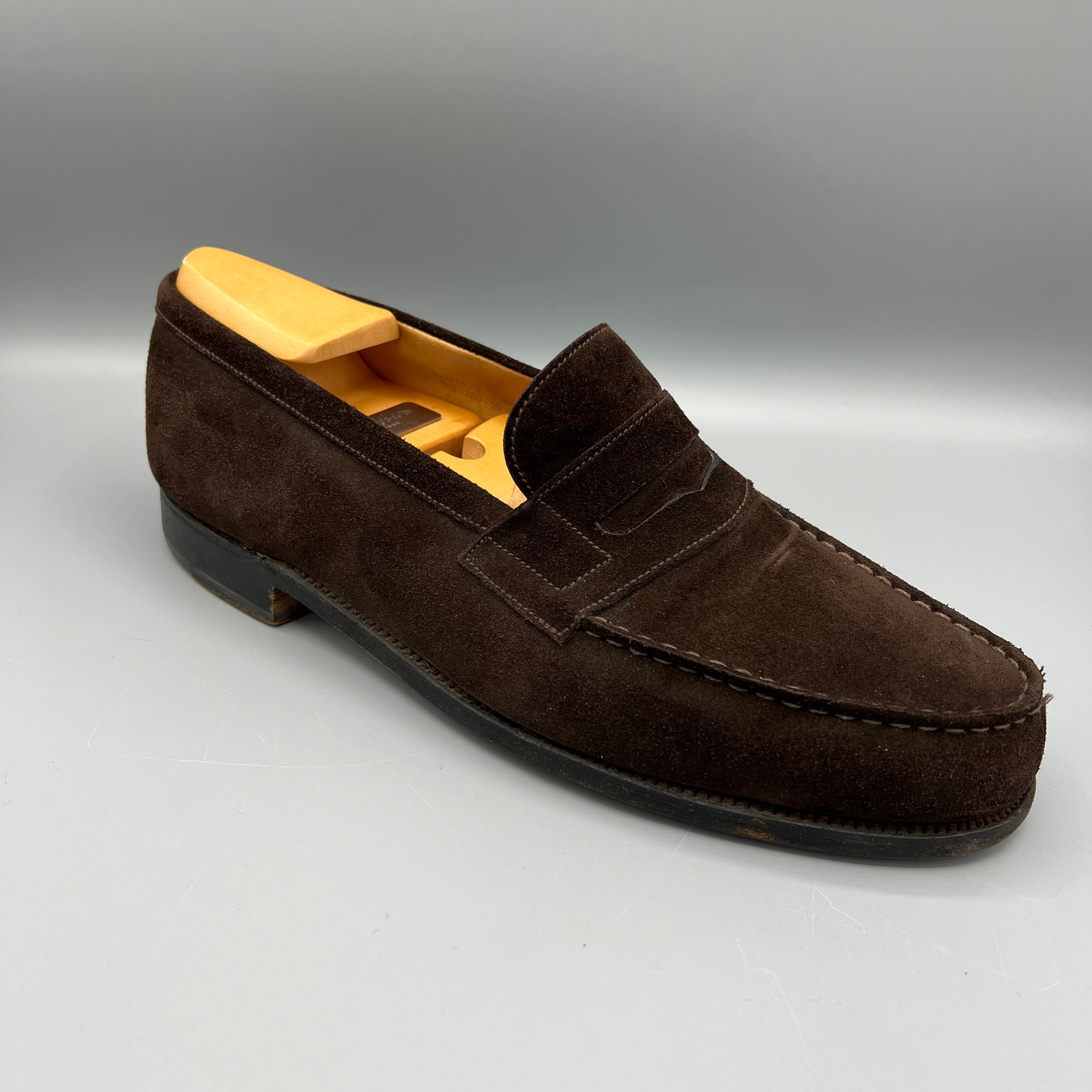 JM Weston brown suede loafers