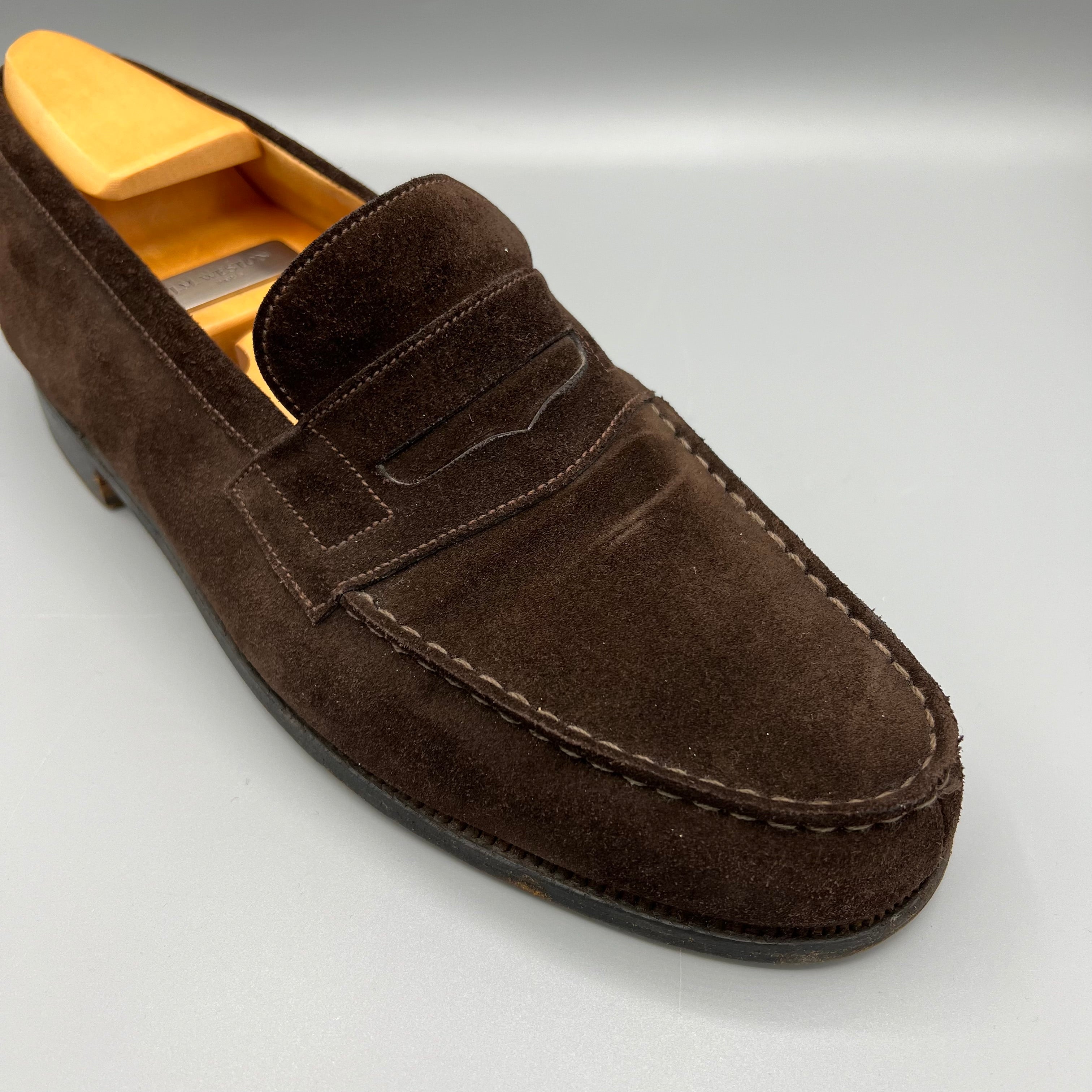 JM Weston brown suede loafers