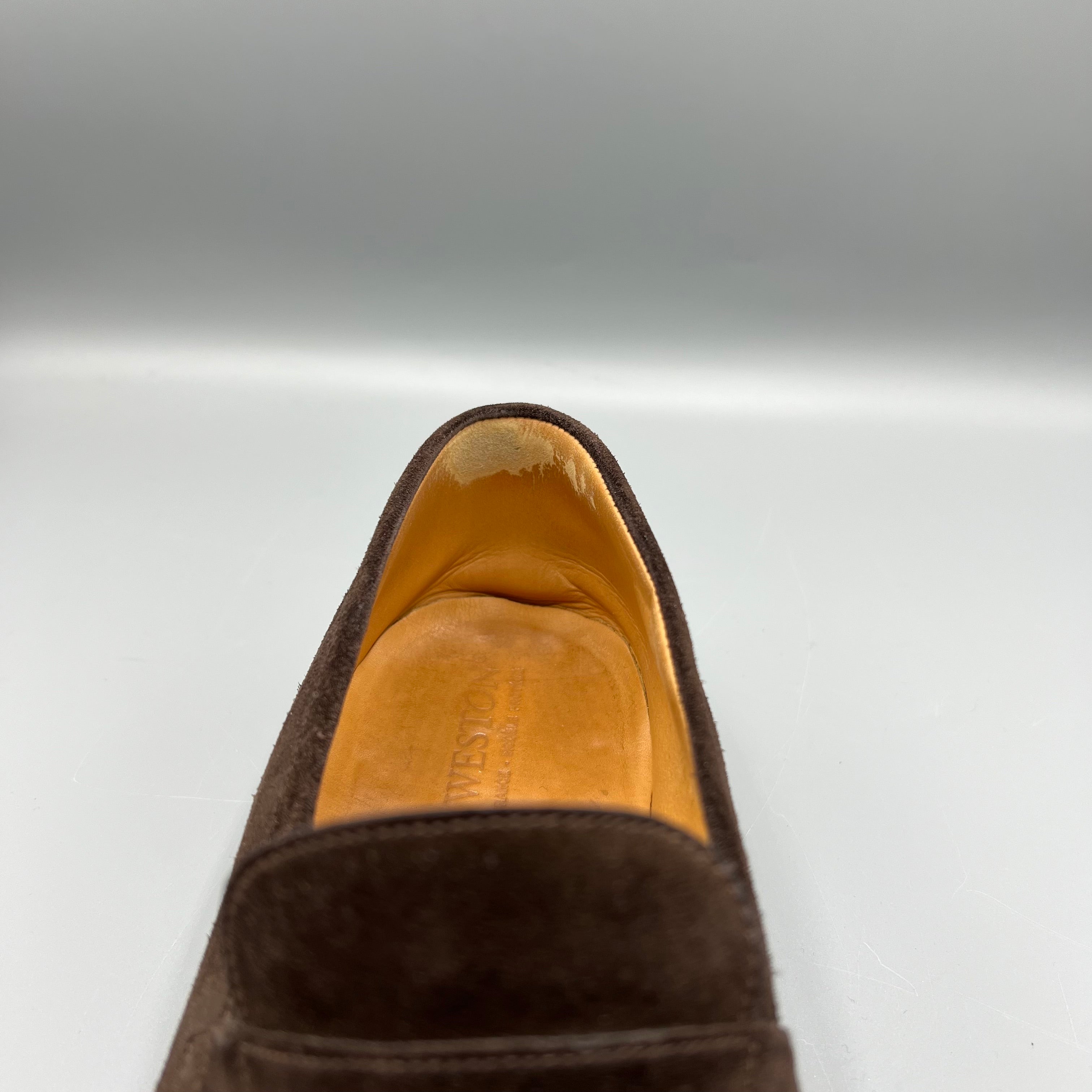 JM Weston brown suede loafers