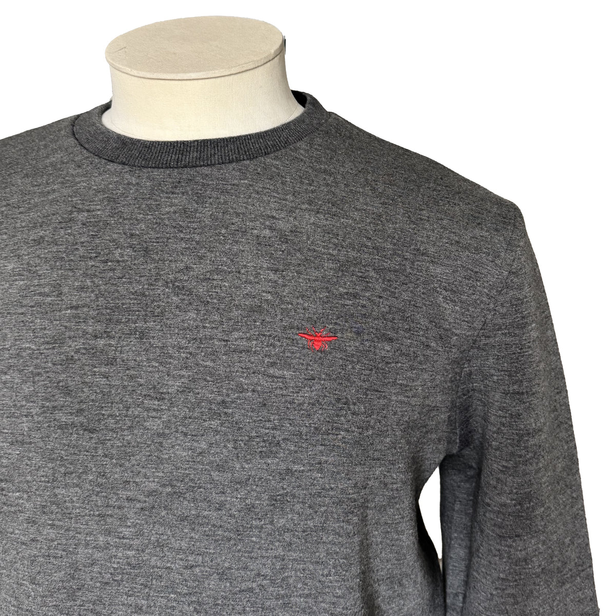 Sweat Dior gris chiné avec abeille rouge brodée