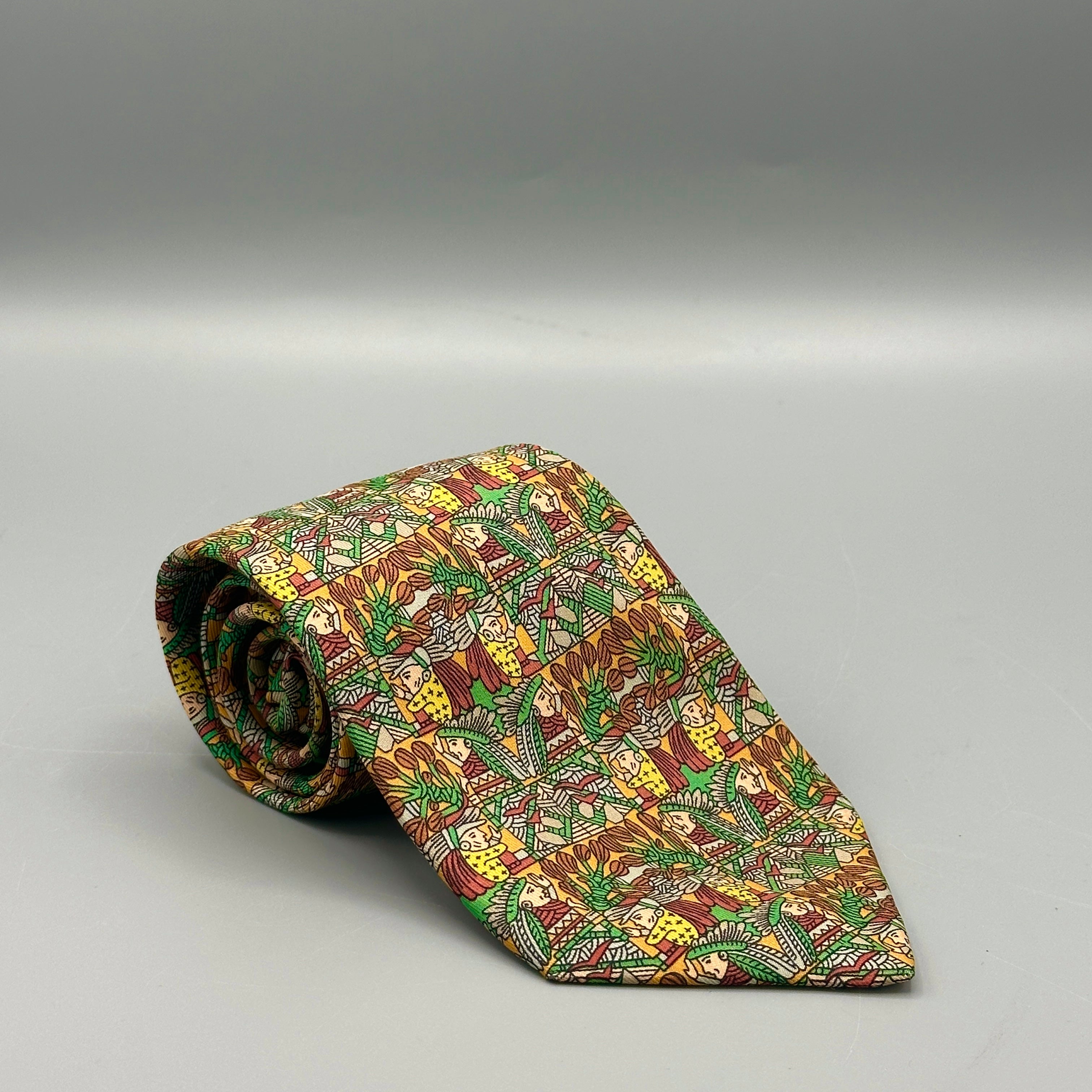 Hermès tie with Aztec motifs