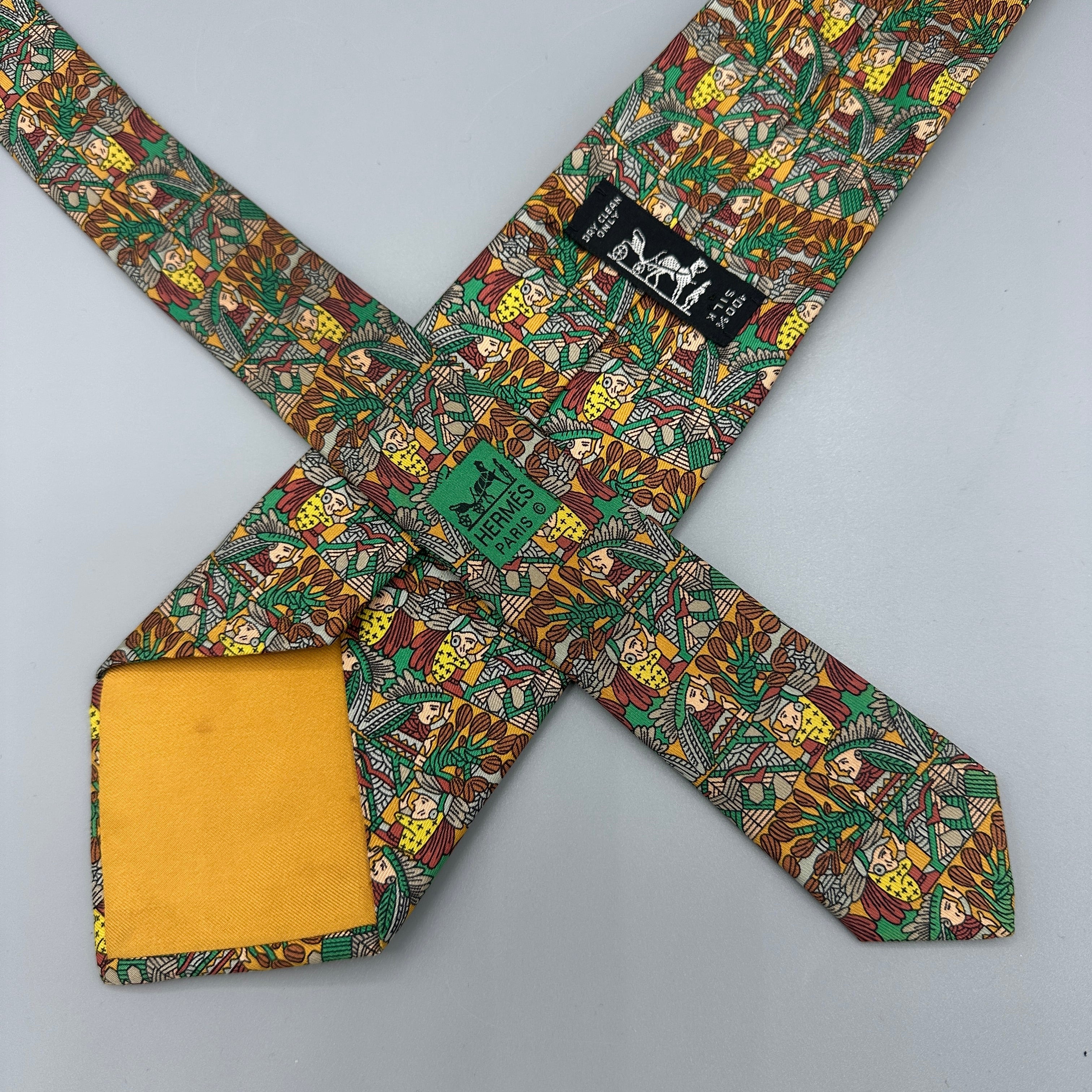Hermès tie with Aztec motifs