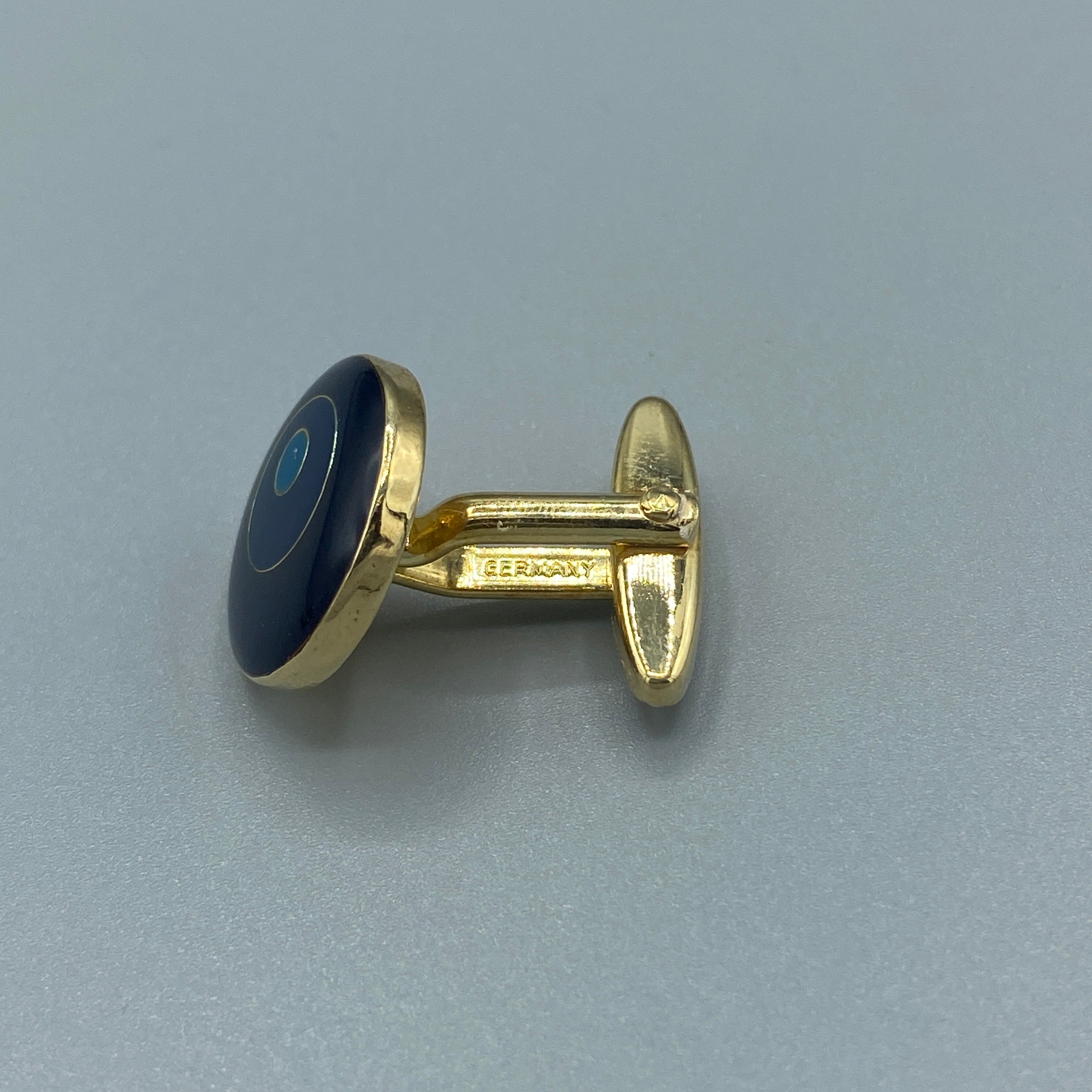 Boutons de manchette dorés ronds émaillés bleus et or
