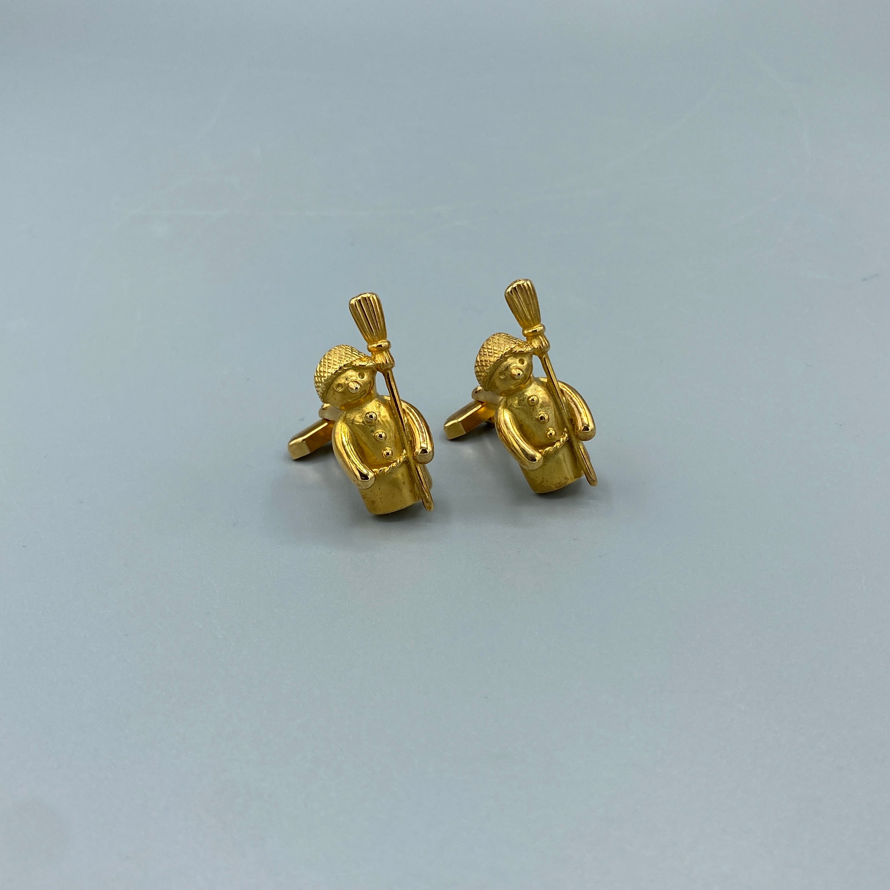 Boutons de manchettes dorés bonhomme de neige