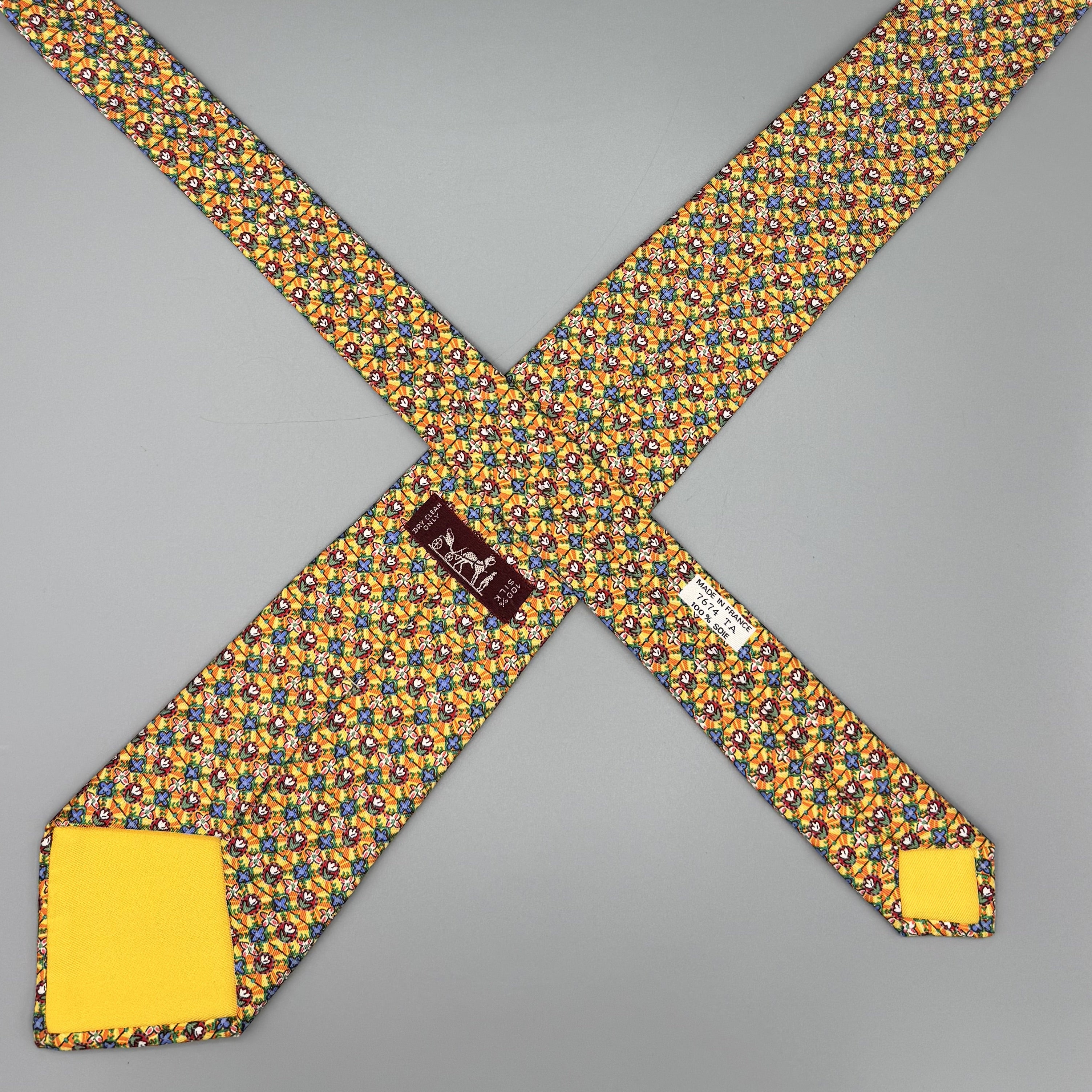 Cravate Hermès multicolore à motif fleurs