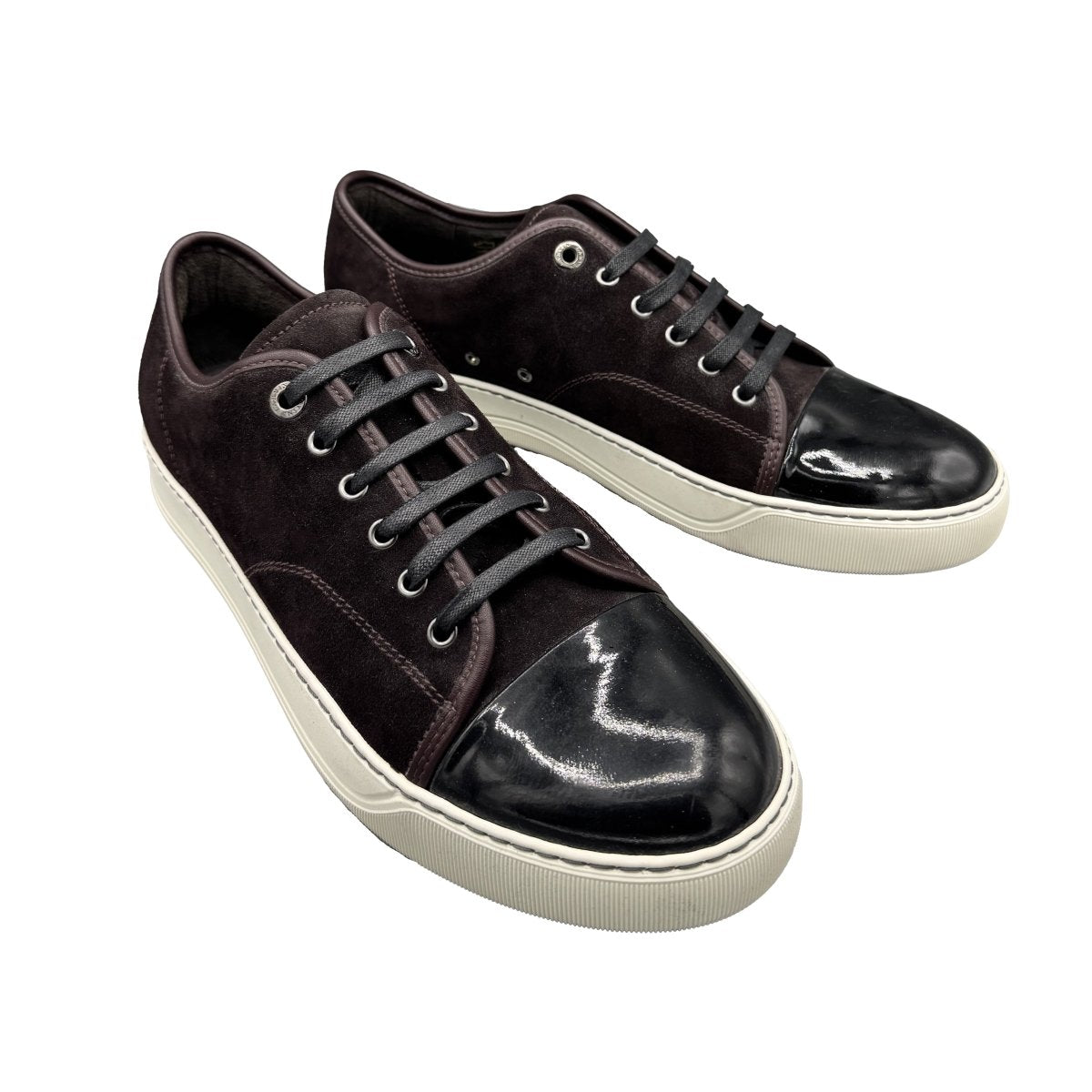 Baskets Lanvin bordeaux en daim et cuir verni - Le Beau Gustave