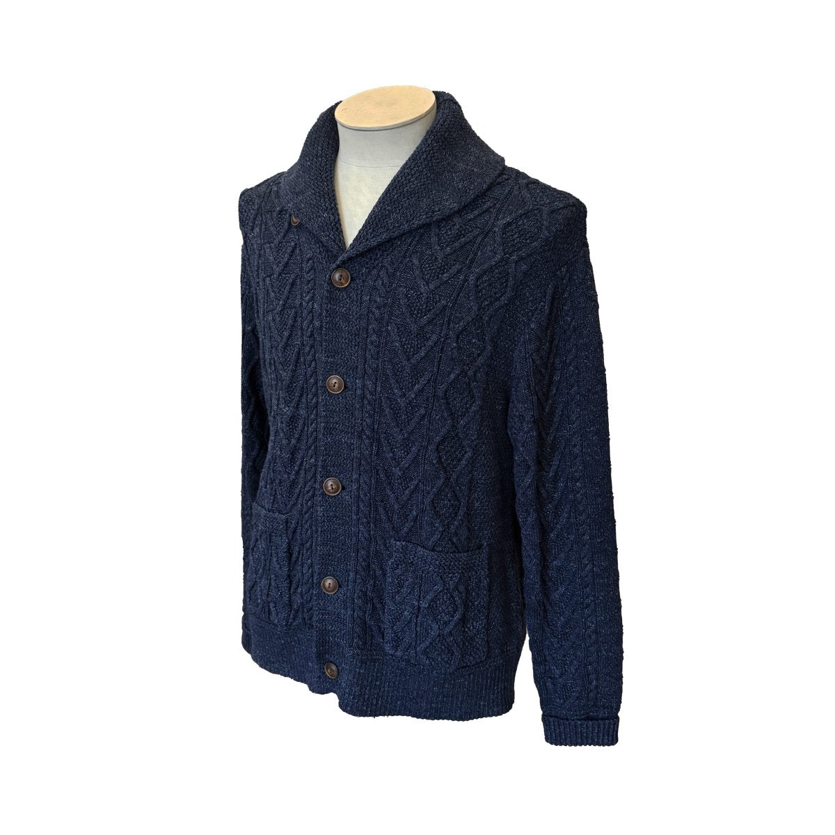 Cardigan RRL Ralph Lauren bleu marine en coton torsadé - Le Beau Gustave