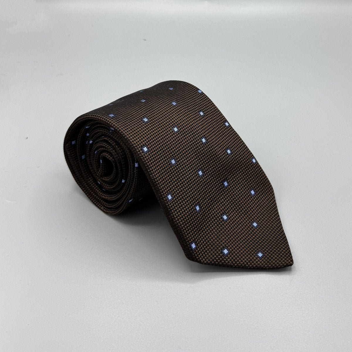 Cravate Atelier della Cravatta marron à motifs bleus - Le Beau Gustave