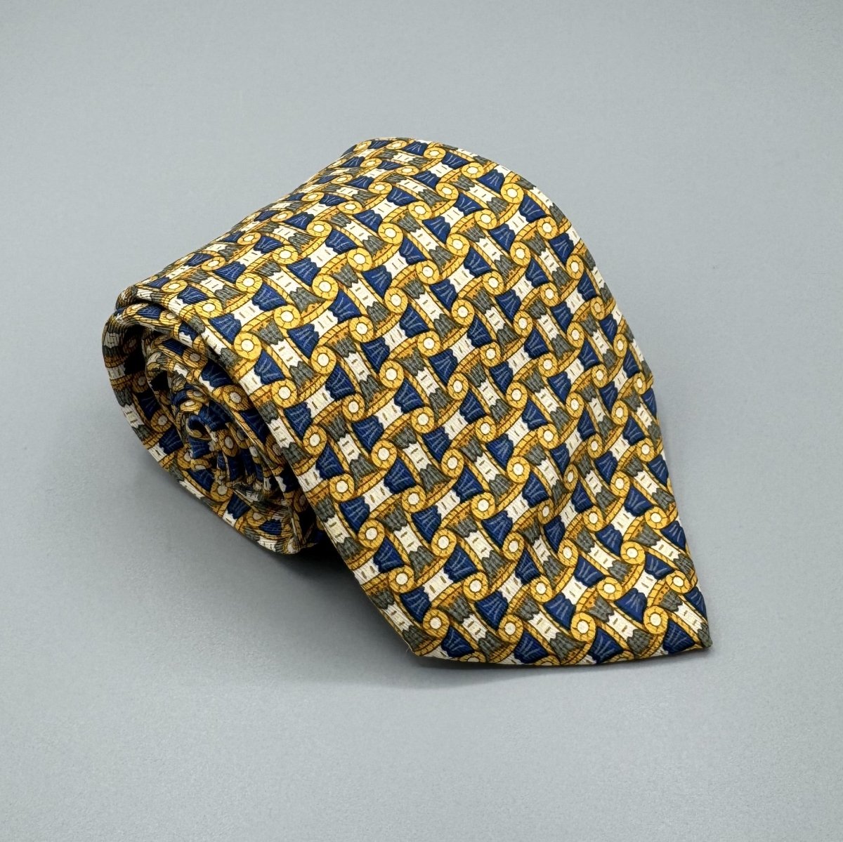 Cravate Hermès jaune, bleue et blanche - Le Beau Gustave