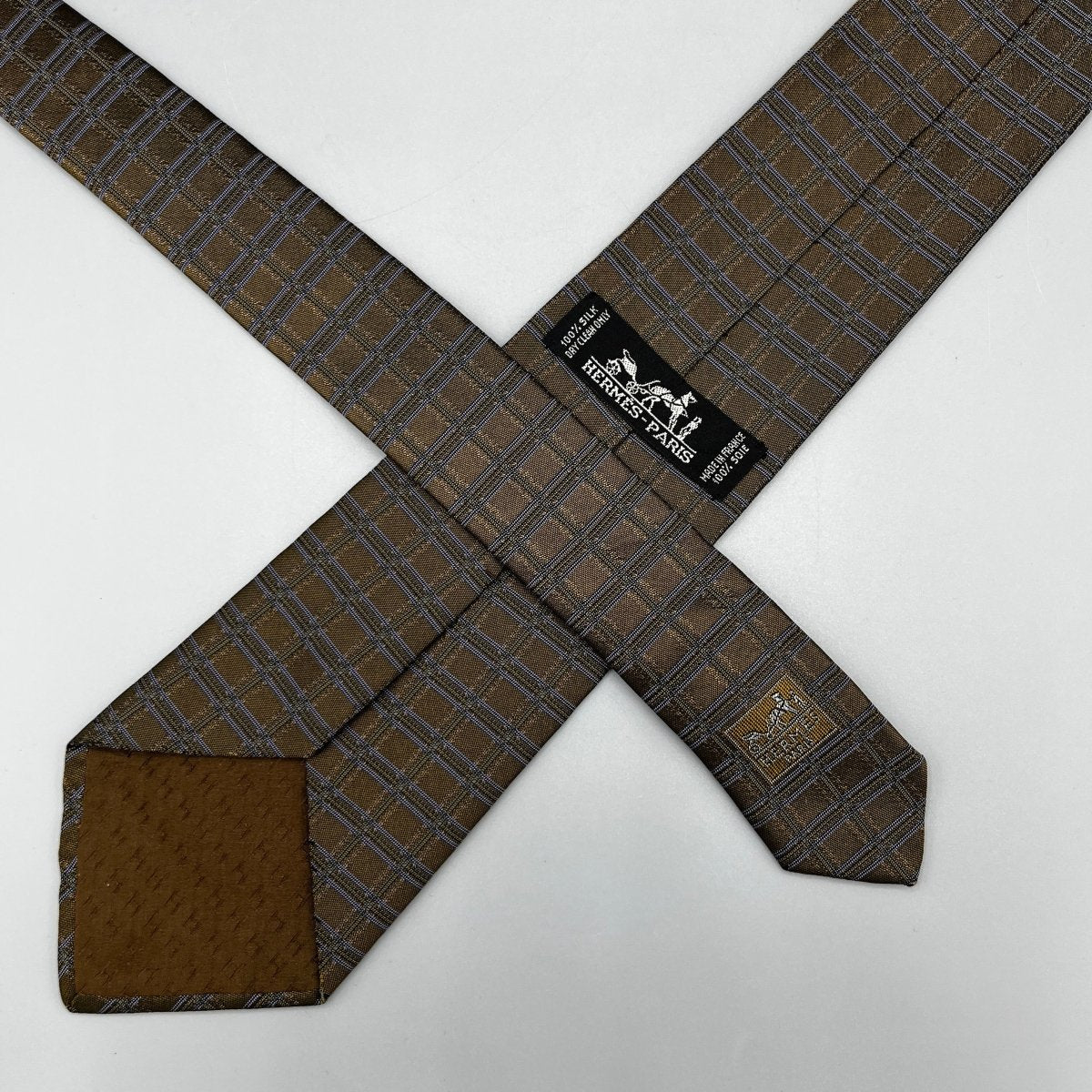 Cravate Hermès verte foncée avec carreaux bleus - Le Beau Gustave