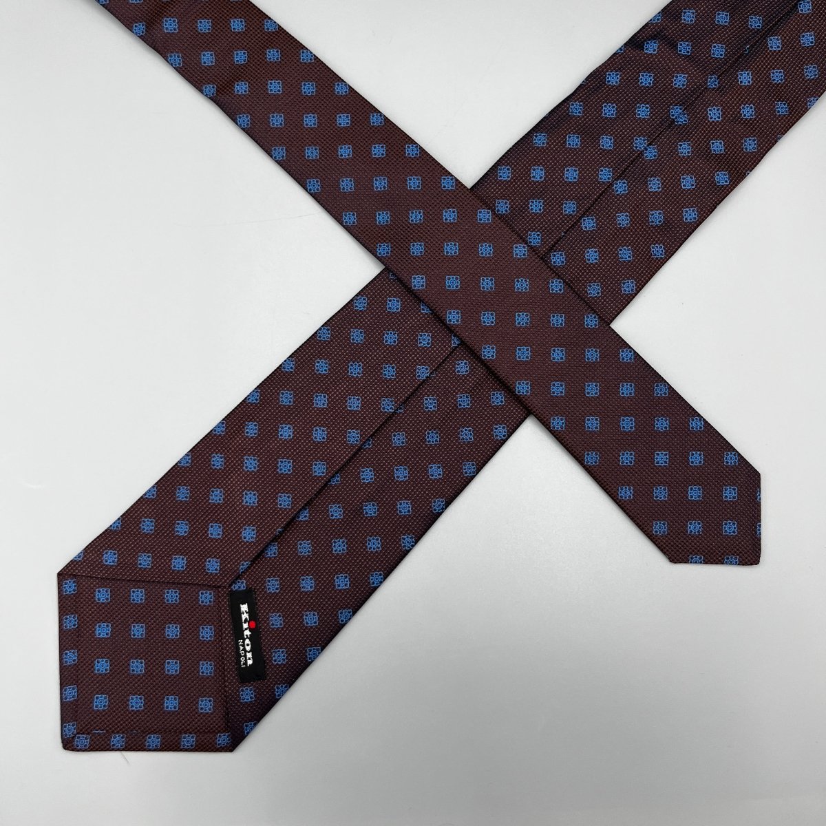Cravate Kiton marron à motifs bleus - Le Beau Gustave