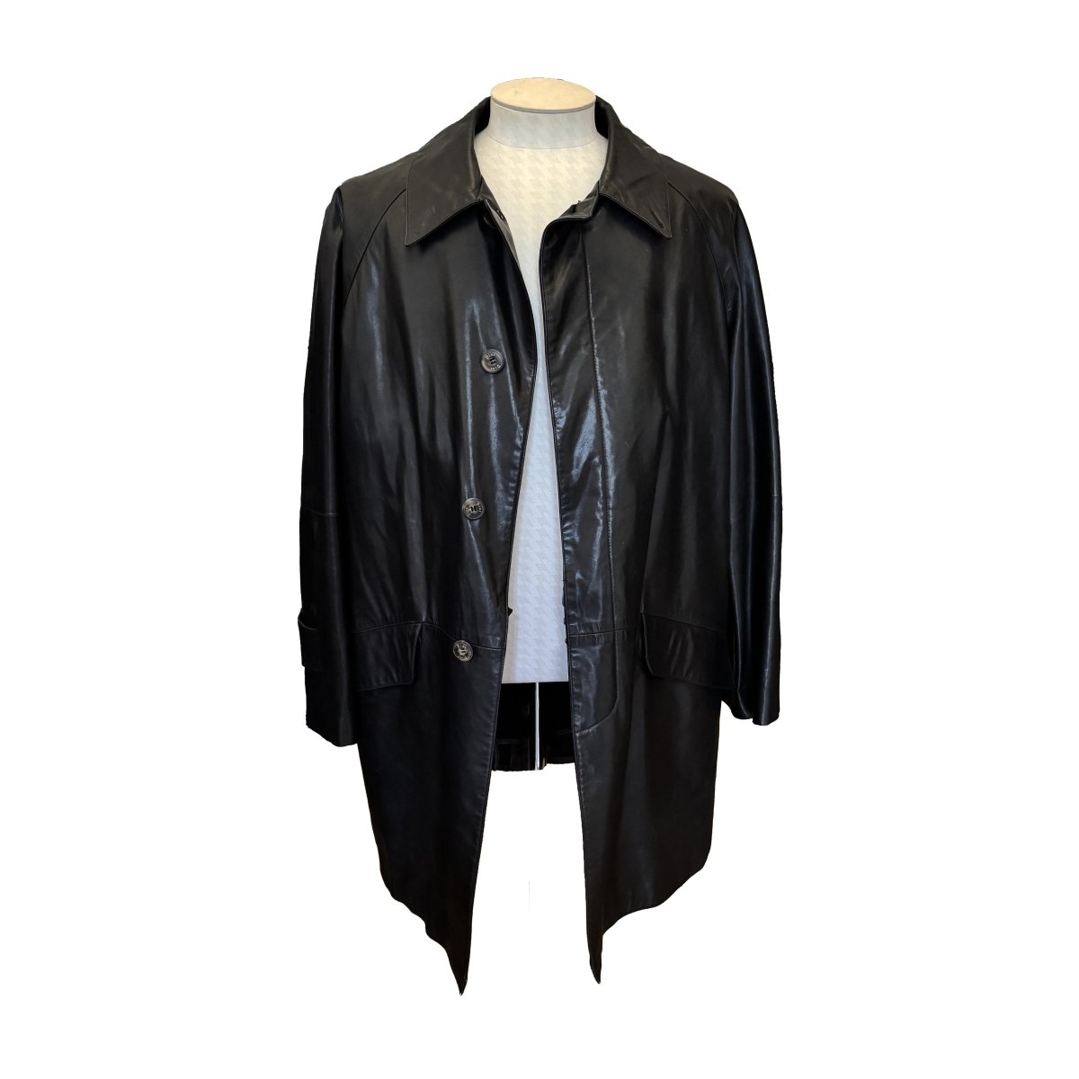 Manteau Christian Dior en cuir noir avec gilet amovible en fourrure - Le Beau Gustave