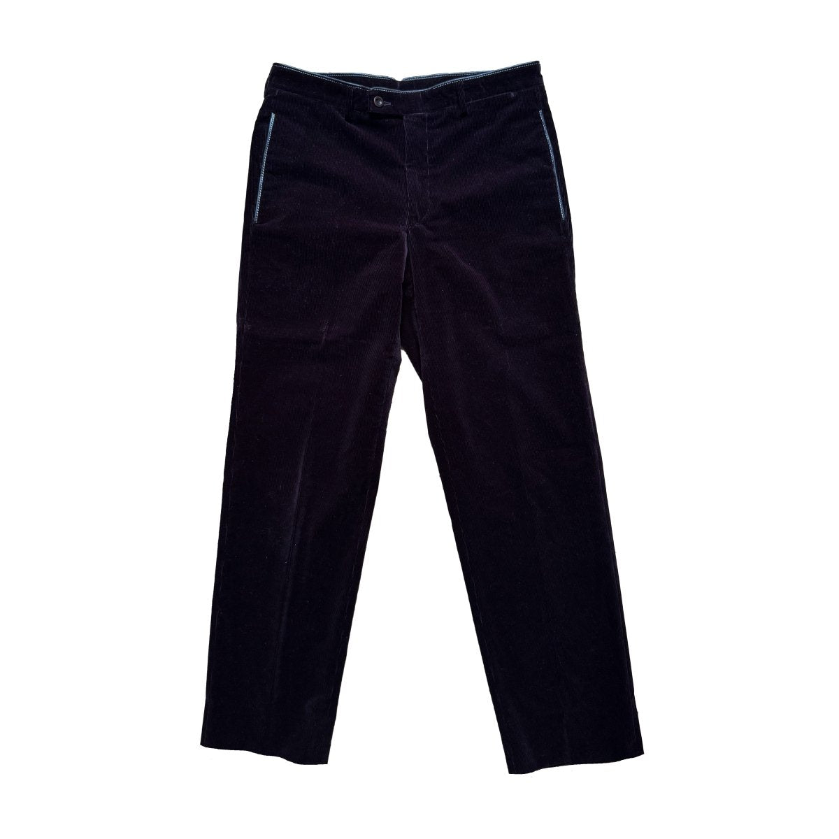 Pantalon Hermès en velours côtelé aubergine et finitions cuir - Le Beau Gustave