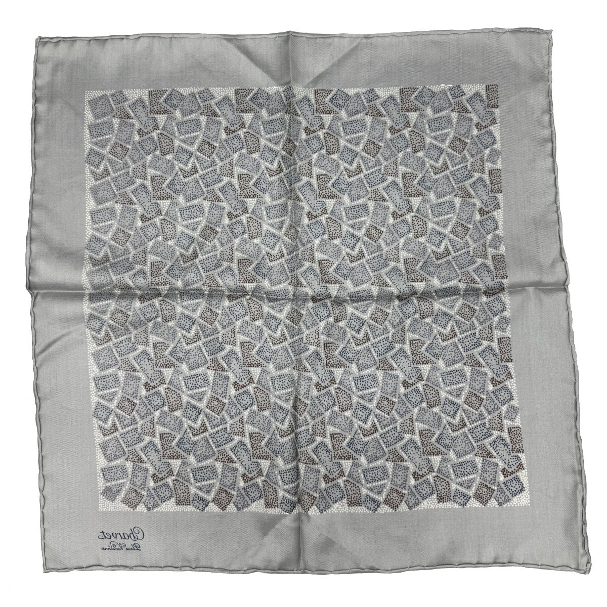 Pochette Charvet gris perle à motif pointillés multicolores - Le Beau Gustave