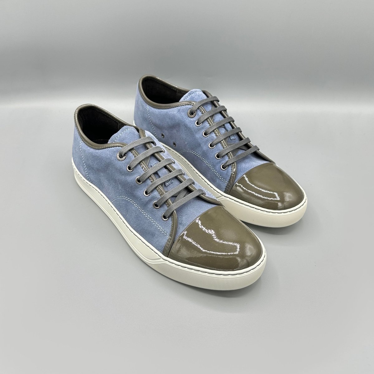 Lanvin Men’s Leather Luxury Blue Gray Sneakers Authentic Made in Italy Size 8 Blue Leather Curb Sneakers | Lanvin main image 4