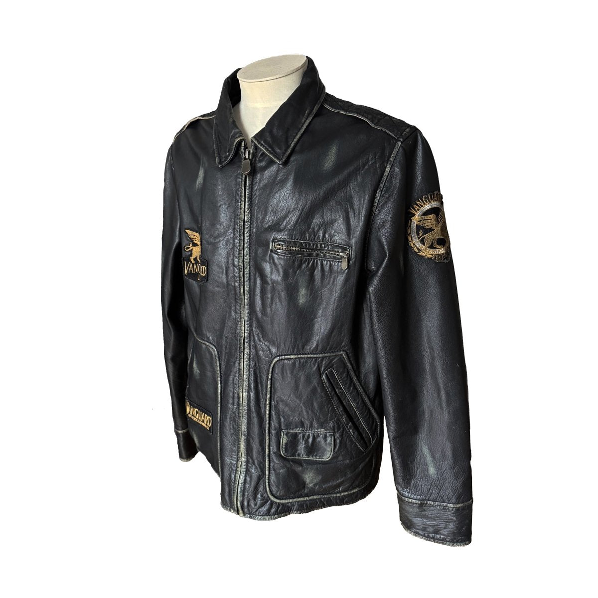 Veste collector Vanguard en cuir noir à écussons - Le Beau Gustave