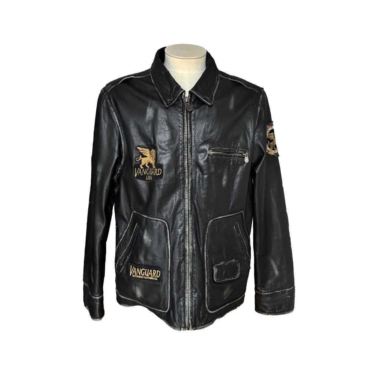 Veste collector Vanguard en cuir noir à écussons - Le Beau Gustave