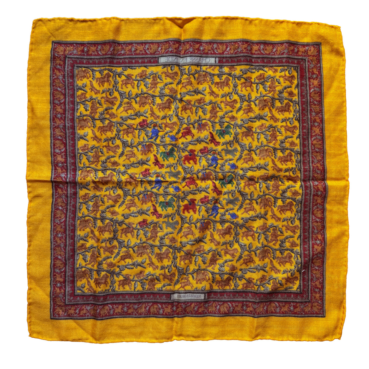 Carré gavroche Hermès "Chasse en Inde" orange cachemire et soie