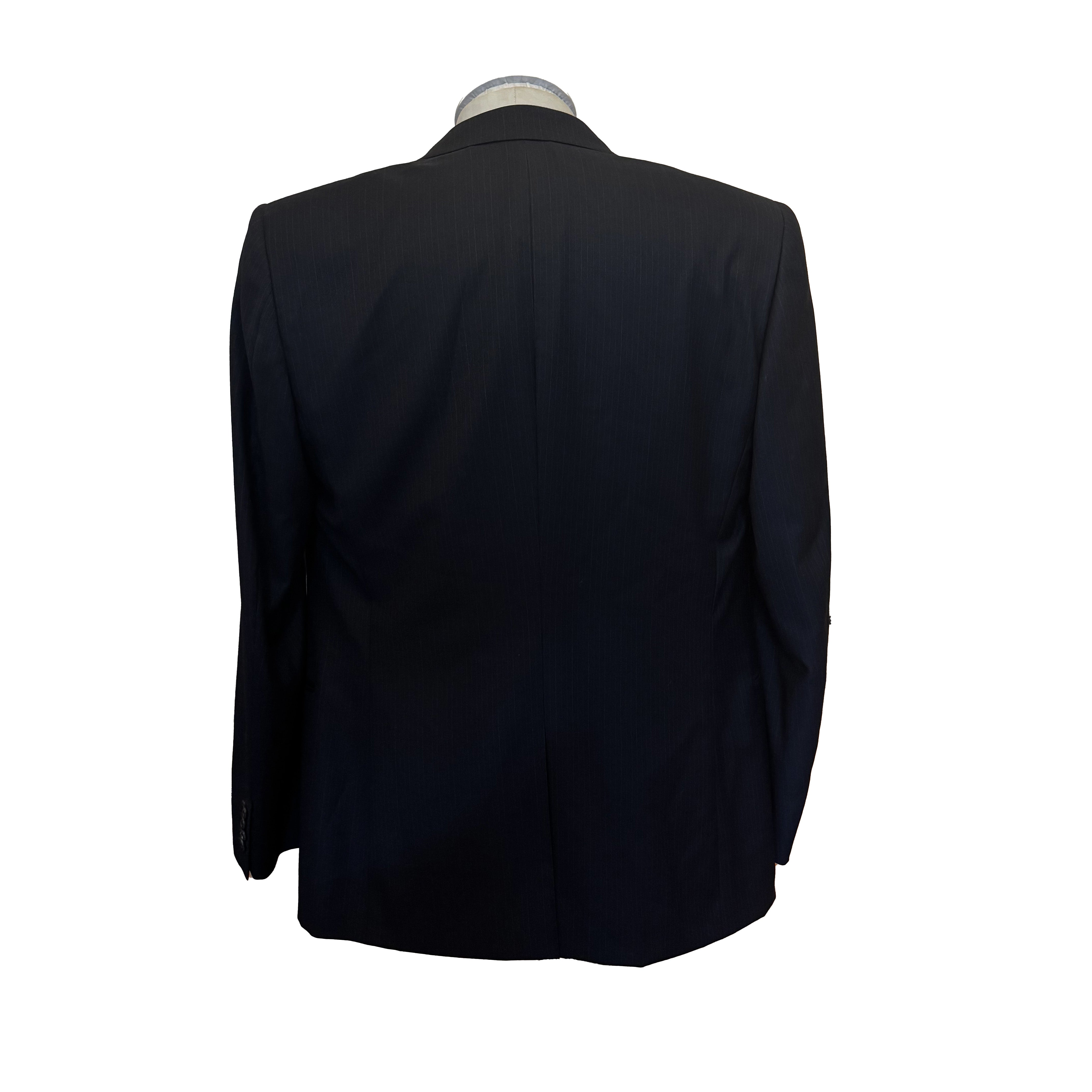 Costume 2 pièces Hermès marine à fines rayures colorées