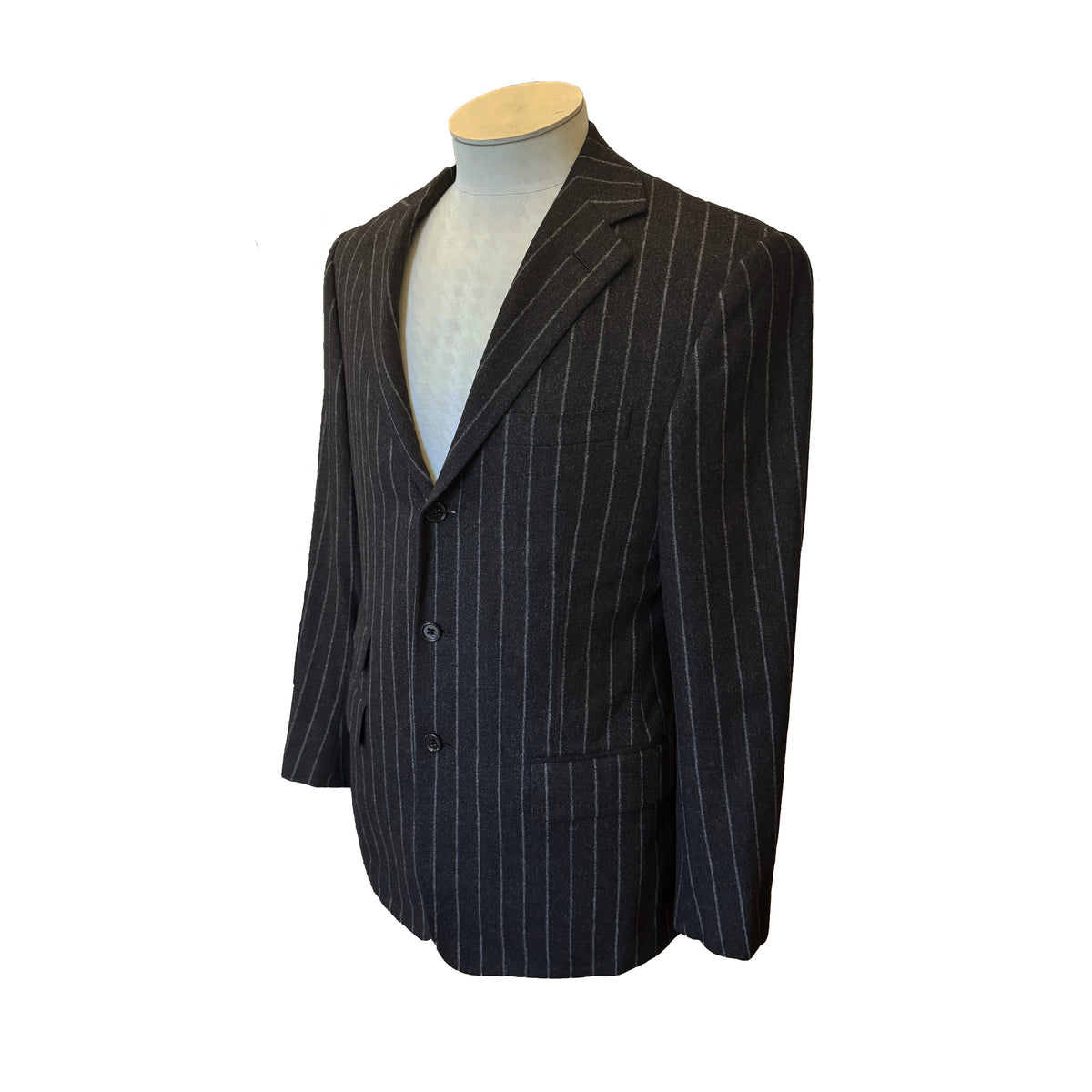 Costume 2 pièces Ralph Lauren Purple Label gris anthracite à rayure craie