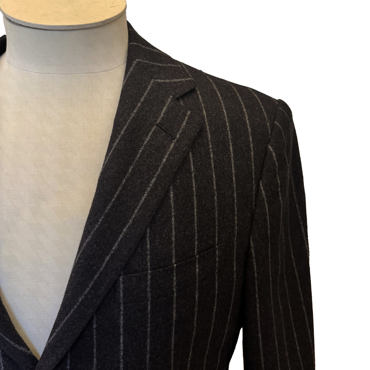 Costume 2 pièces Ralph Lauren Purple Label gris anthracite à rayure craie