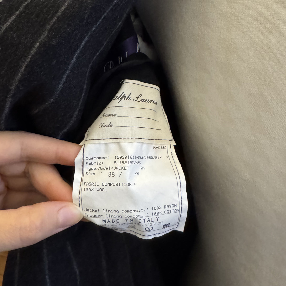 Costume 2 pièces Ralph Lauren Purple Label gris anthracite à rayure craie