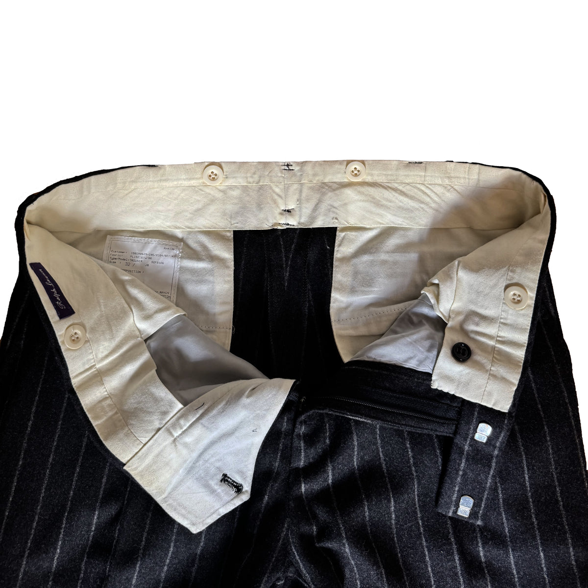 Costume 2 pièces Ralph Lauren Purple Label gris anthracite à rayure craie