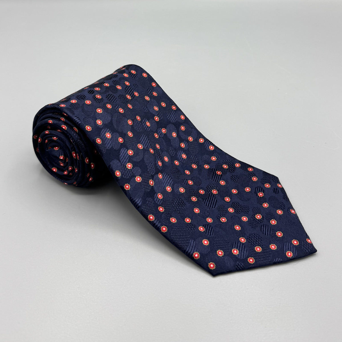 Cravate Stefano Ricci bleu marine à motif floral rouge et doré