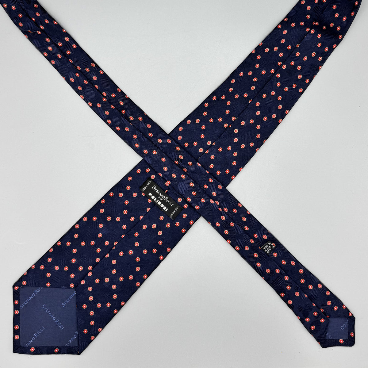 Cravate Stefano Ricci bleu marine à motif floral rouge et doré