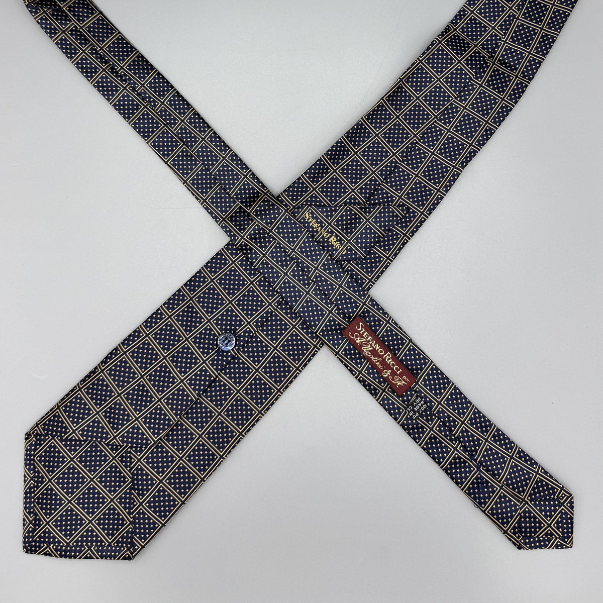 Cravate Stefano Ricci bleu marine à motifs géométriques dorés