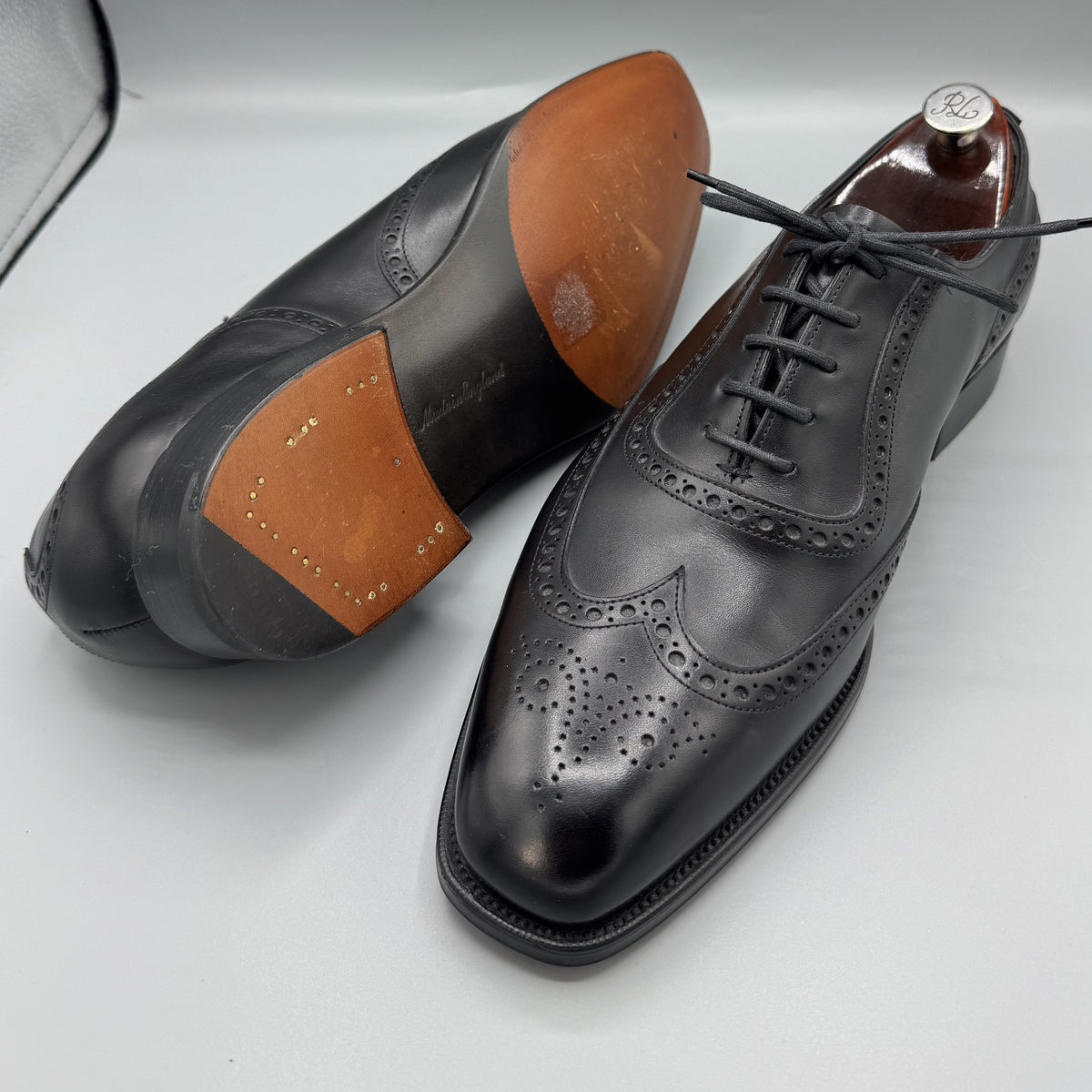 Richelieus neufs Purple Label Ralph Lauren noirs à bout golf brogue et fleuri
