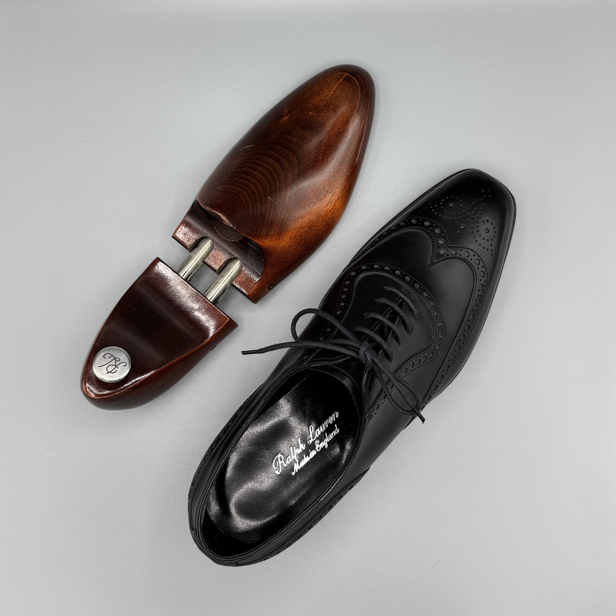 Richelieus neufs Purple Label Ralph Lauren noirs à bout golf brogue et fleuri