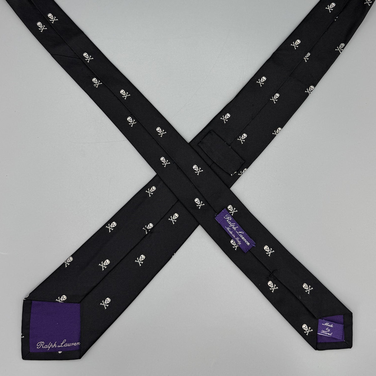 Cravate Purple Label Ralph Lauren noire à têtes de mort