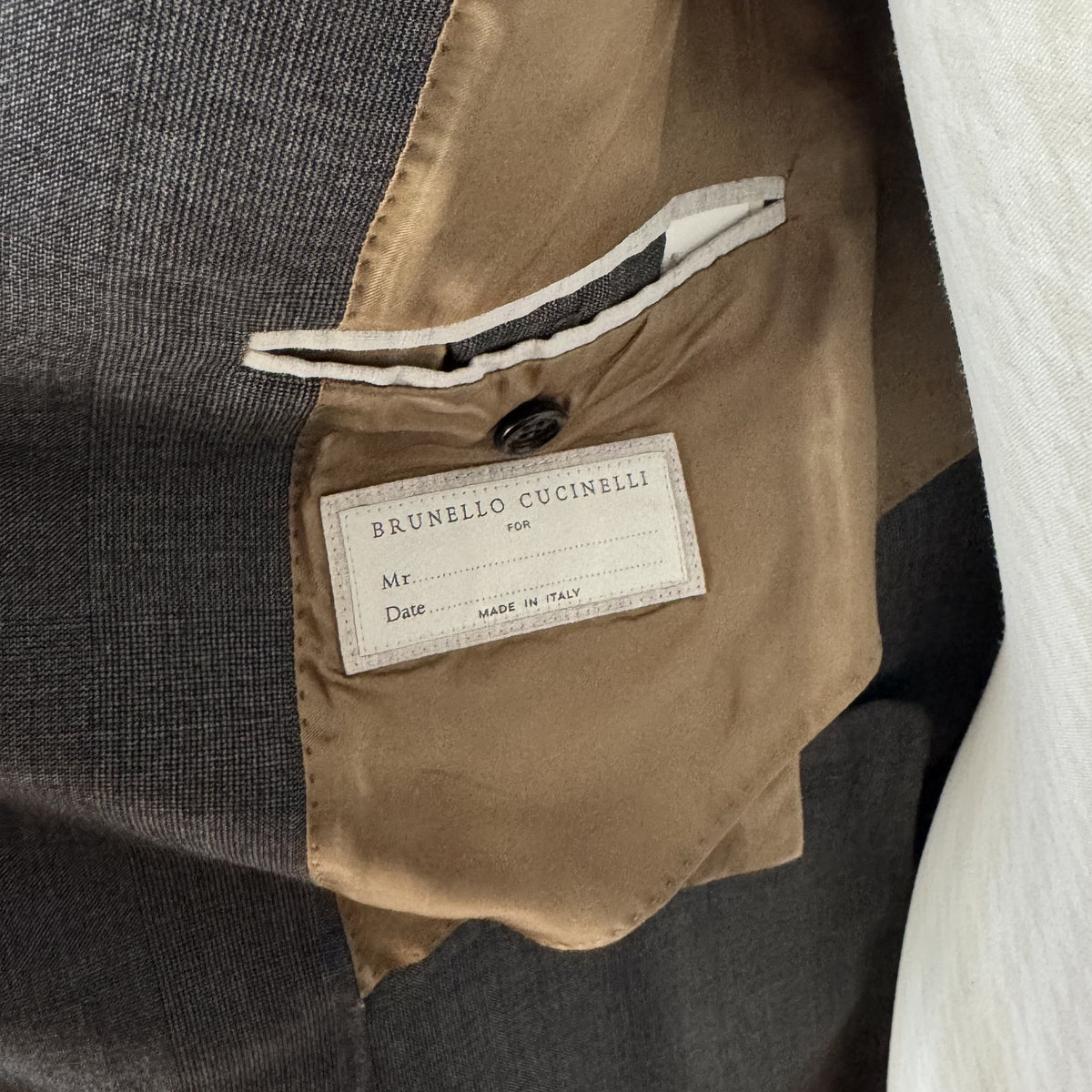 Costume 2 pièces Brunello Cucinelli gris à motif carreaux ton sur ton