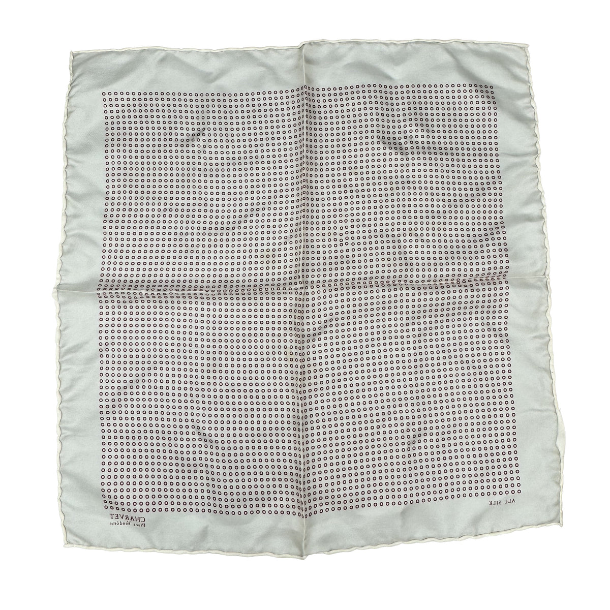 Pochette en soie Charvet ivoire à petits cercles rouges