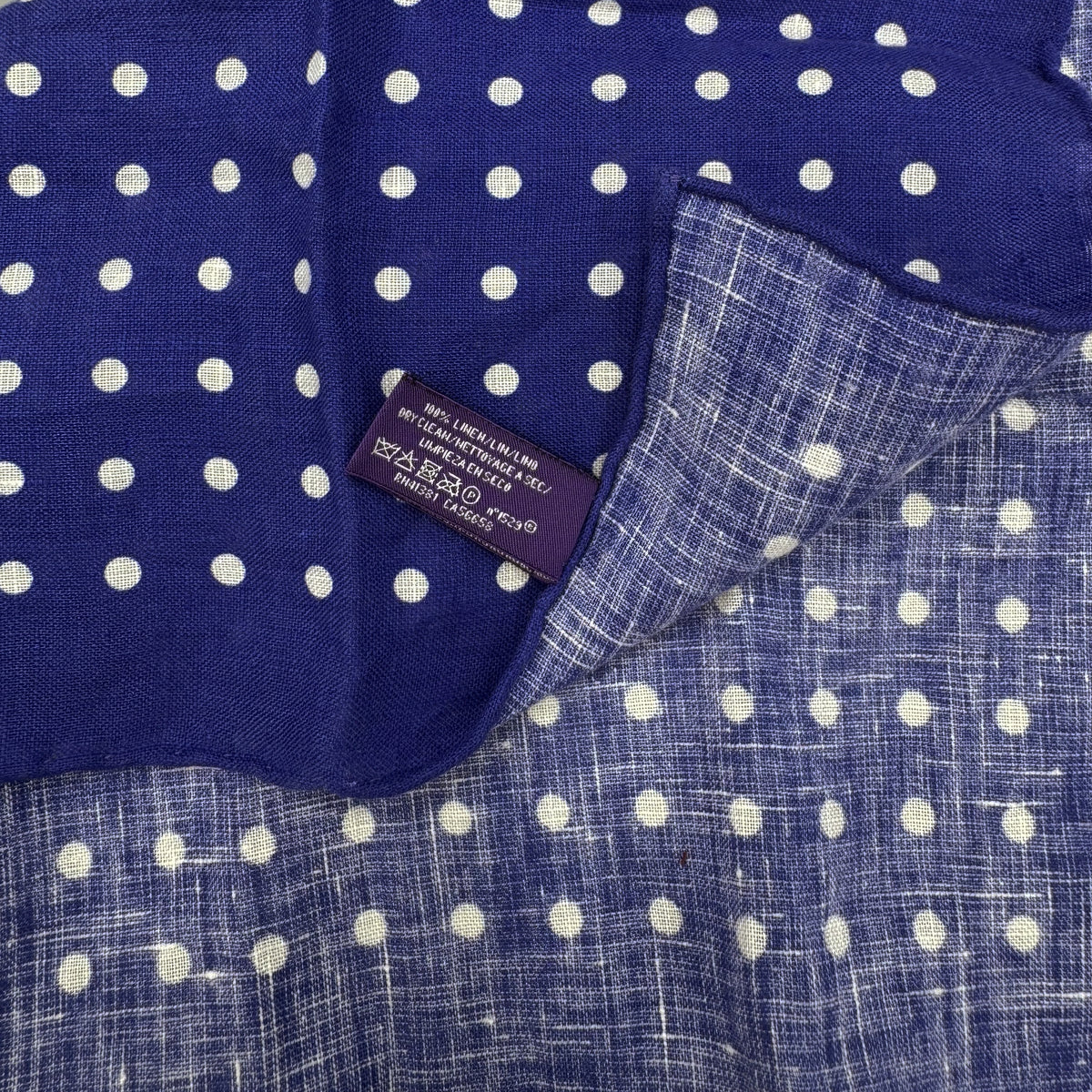 Pochette en lin Purple Label Ralph Lauren bleu à pois blancs