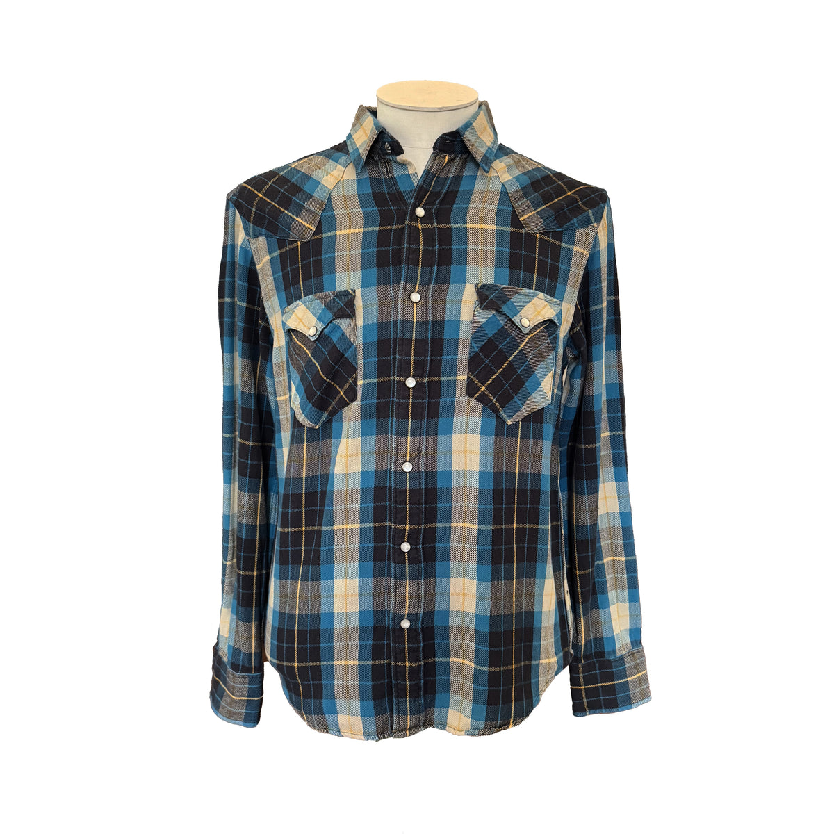 Chemise western RRL Ralph Lauren bleue à carreaux