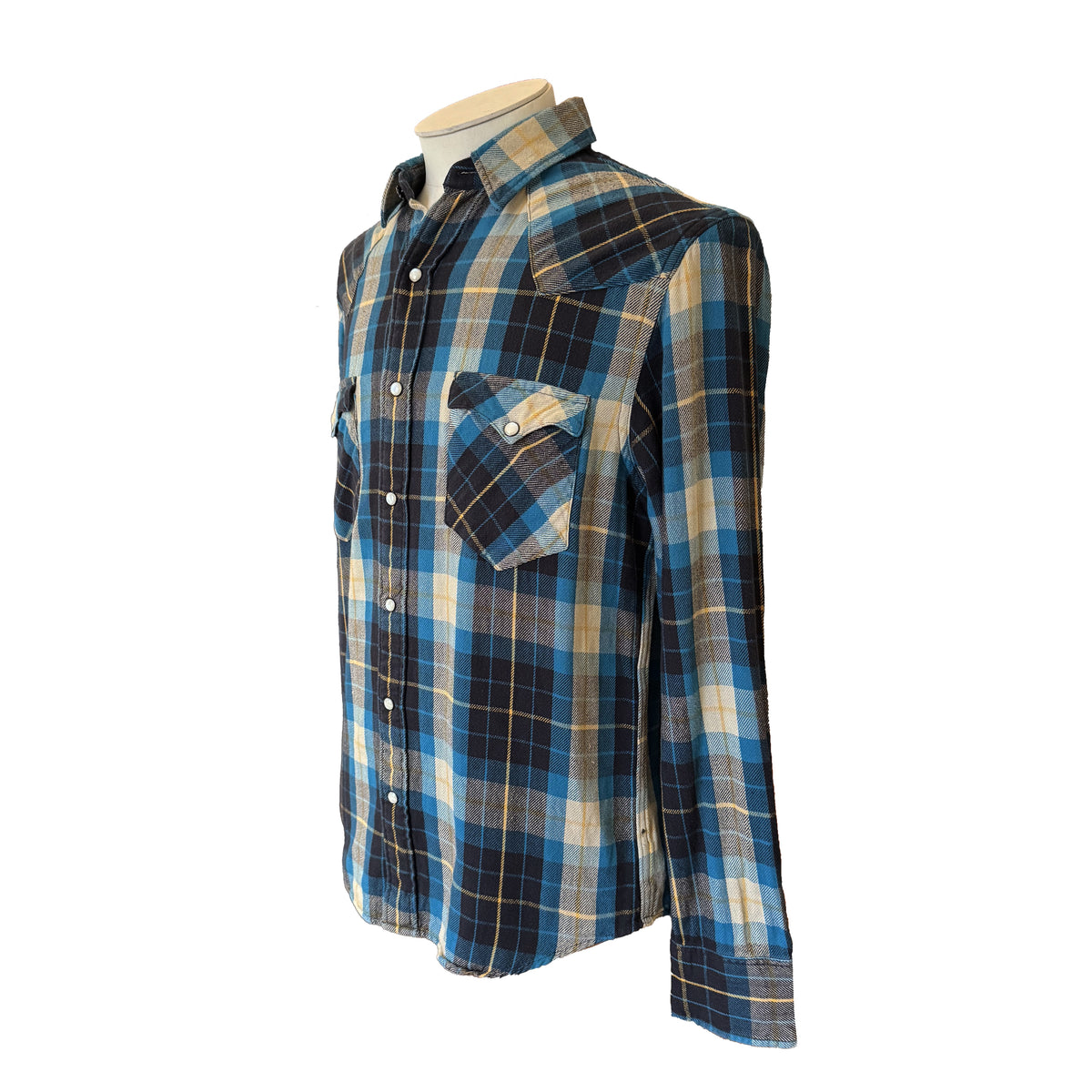 Chemise western RRL Ralph Lauren bleue à carreaux
