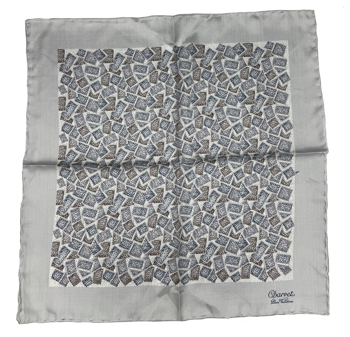 Pochette Charvet gris perle à motif pointillés multicolores