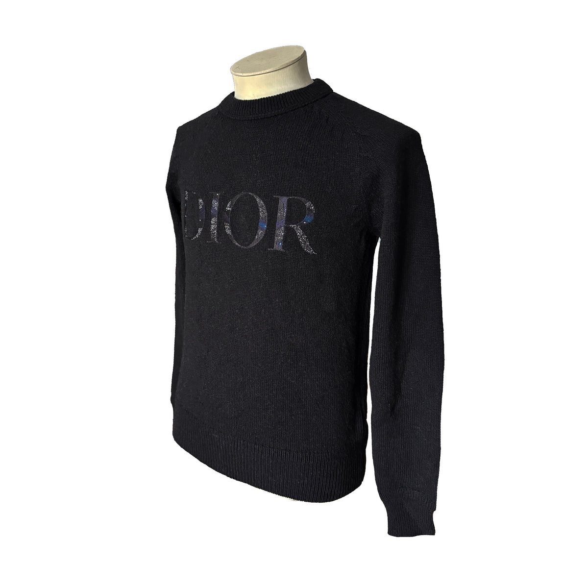 Pull Dior noir en laine vierge avec logo brodé