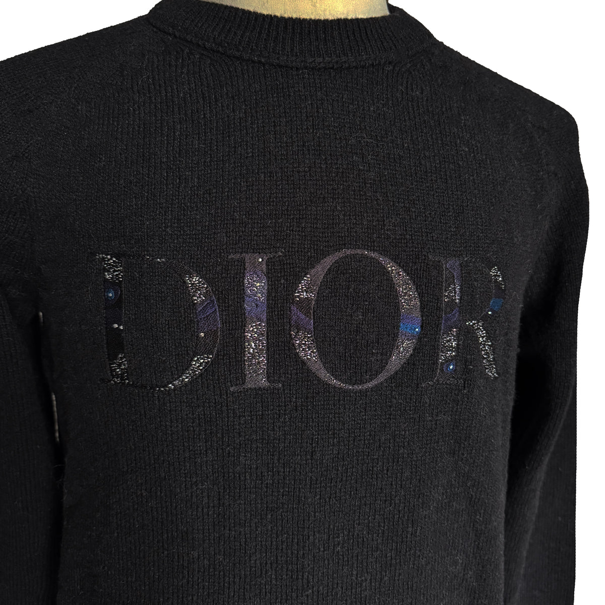Pull Dior noir en laine vierge avec logo brodé