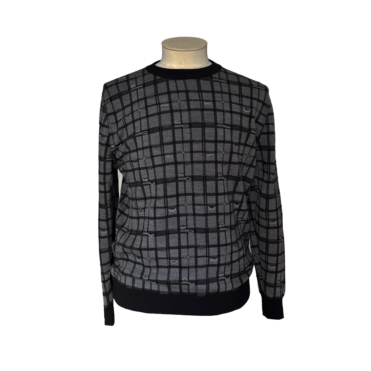 Pull Dior à carreaux gris et noir effet ajouré