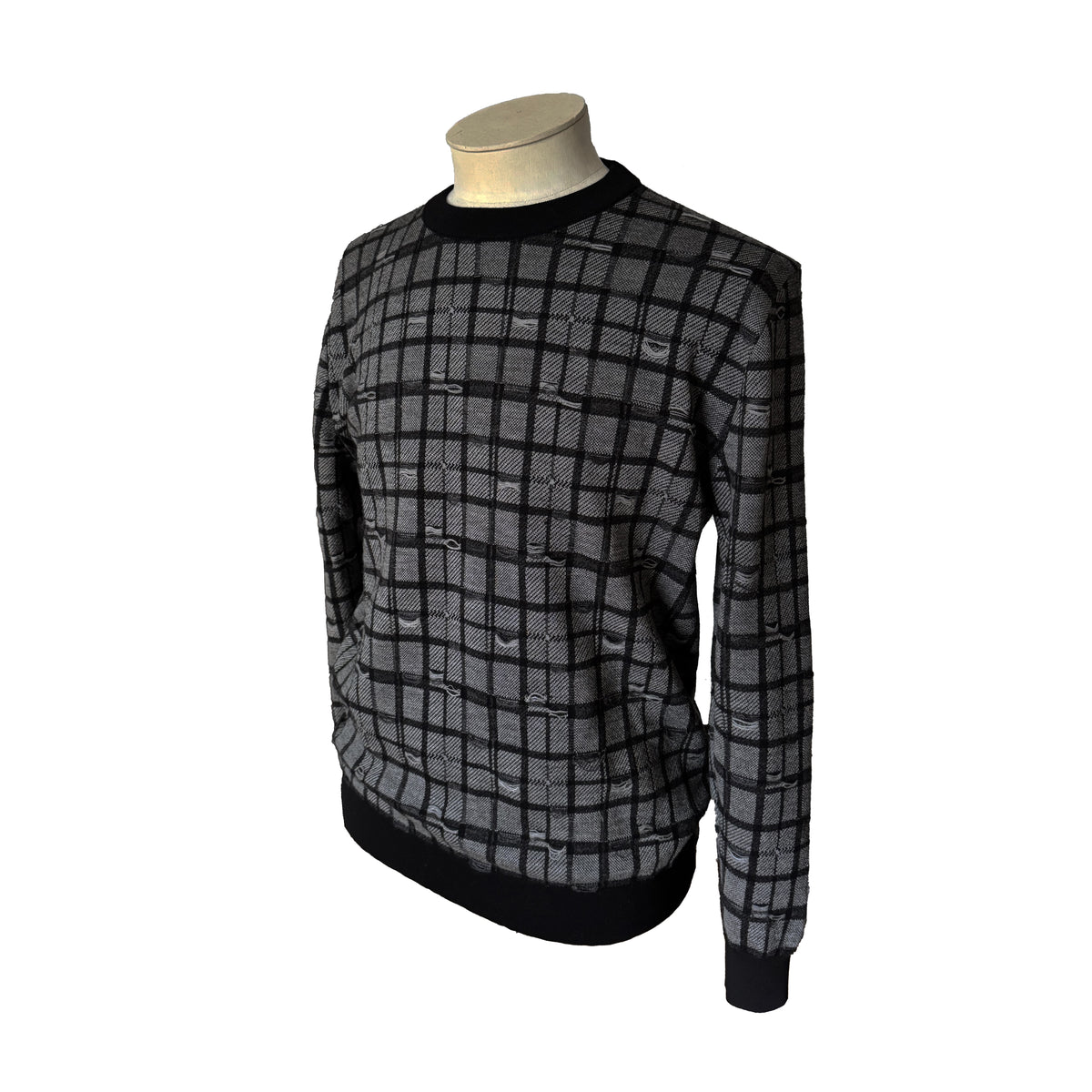 Pull Dior à carreaux gris et noir effet ajouré